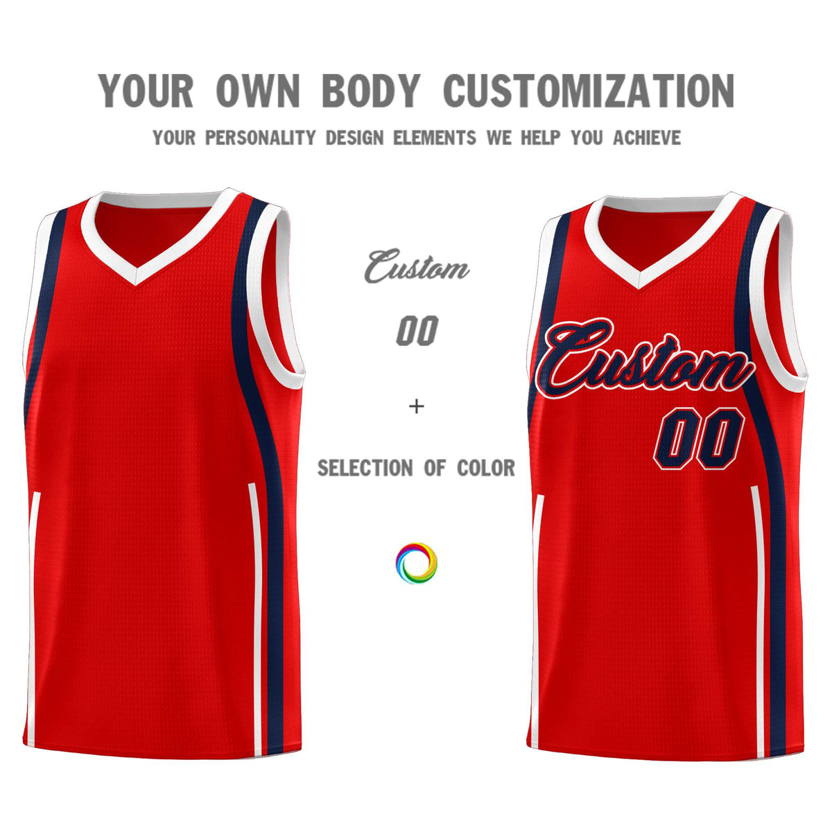 Custom Red Navy-White Ribbon Pattern Basketball Kits