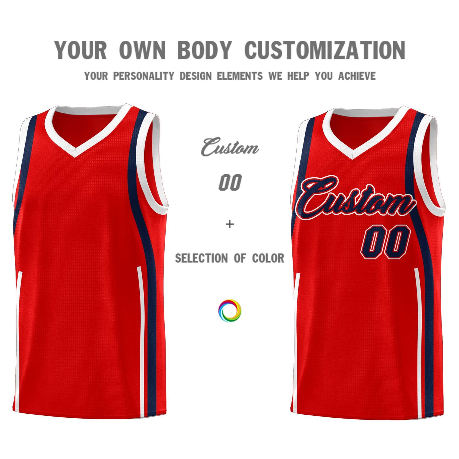 Custom Red Navy-White Ribbon Pattern Basketball Kits