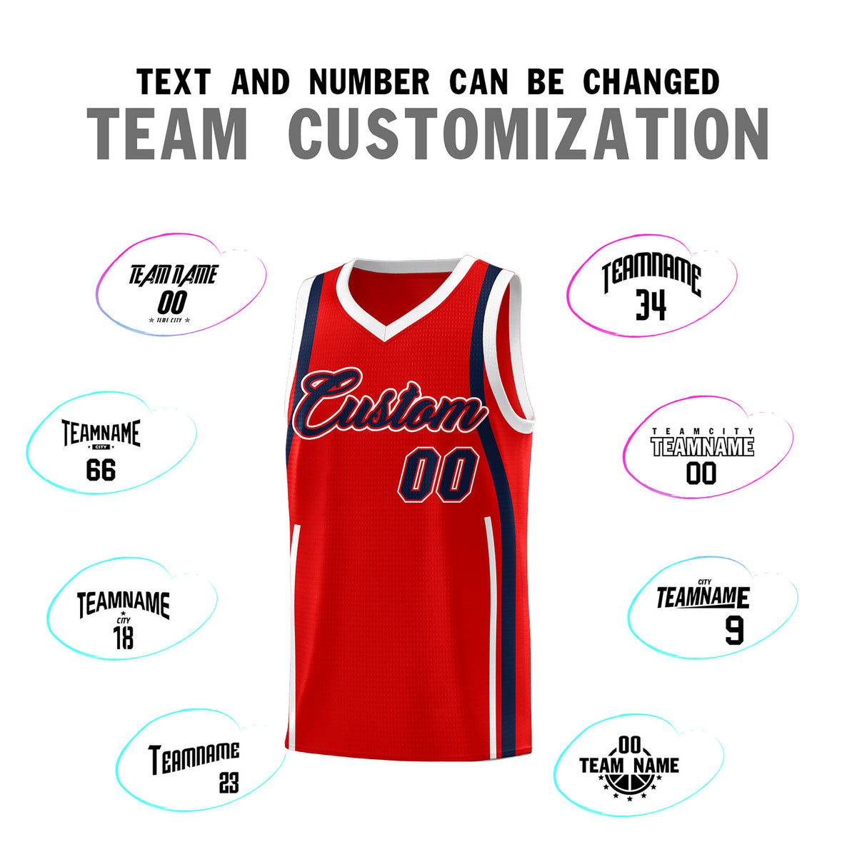 Custom Red Navy-White Ribbon Pattern Basketball Kits