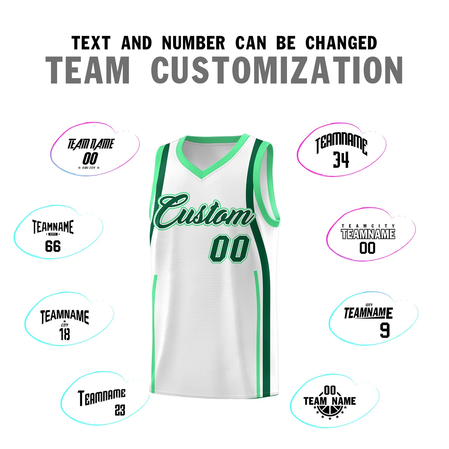 Custom White Kelly Green-Green Ribbon Pattern Basketball Kits