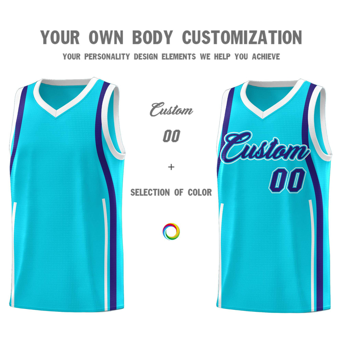 Custom Sky Blue Royal-White Ribbon Pattern Basketball Kits