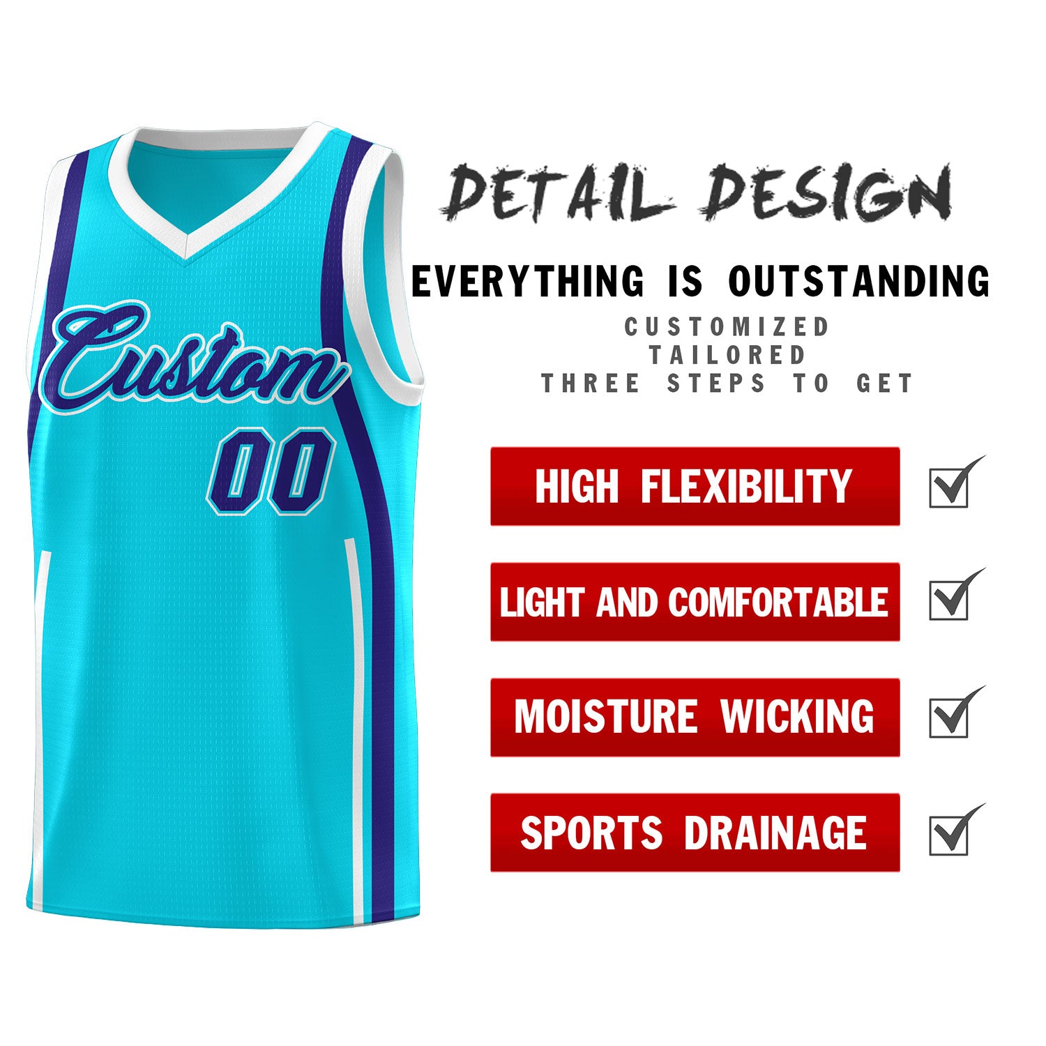 Custom Sky Blue Royal-White Ribbon Pattern Basketball Kits