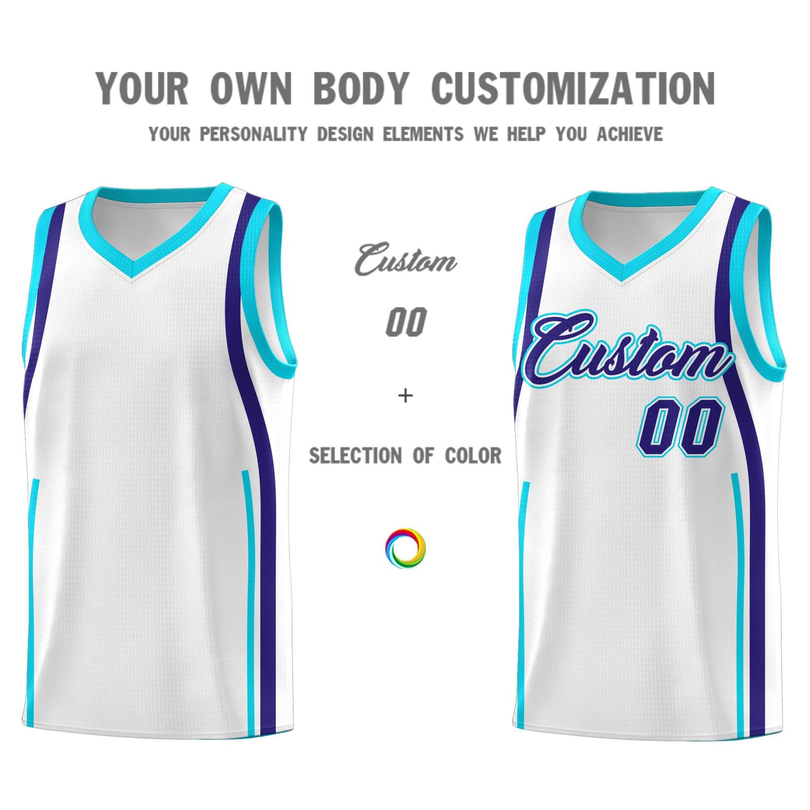 Custom White Sky Blue-Royal Ribbon Pattern Basketball Kits