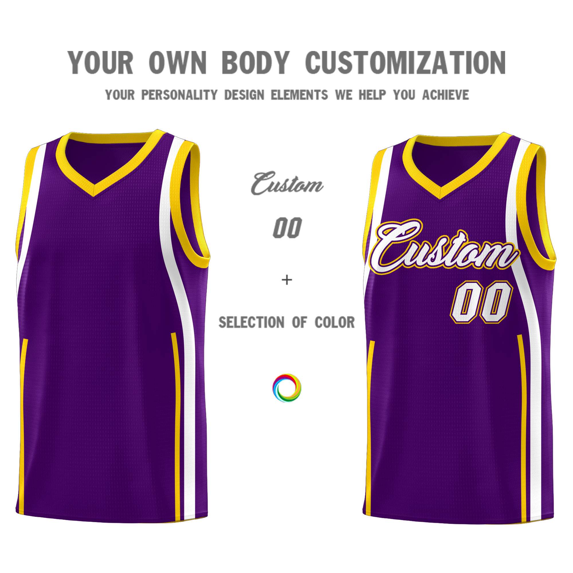 Custom Purple White-Gold Ribbon Pattern Basketball Kits