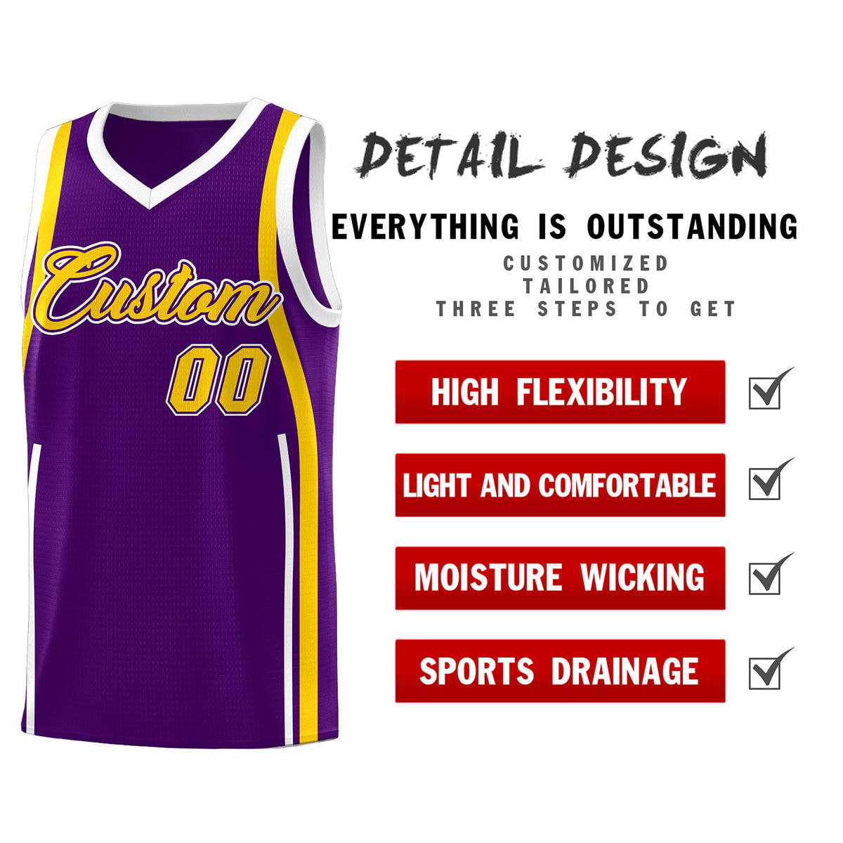 Custom Purple White-Gold Ribbon Pattern Basketball Kits