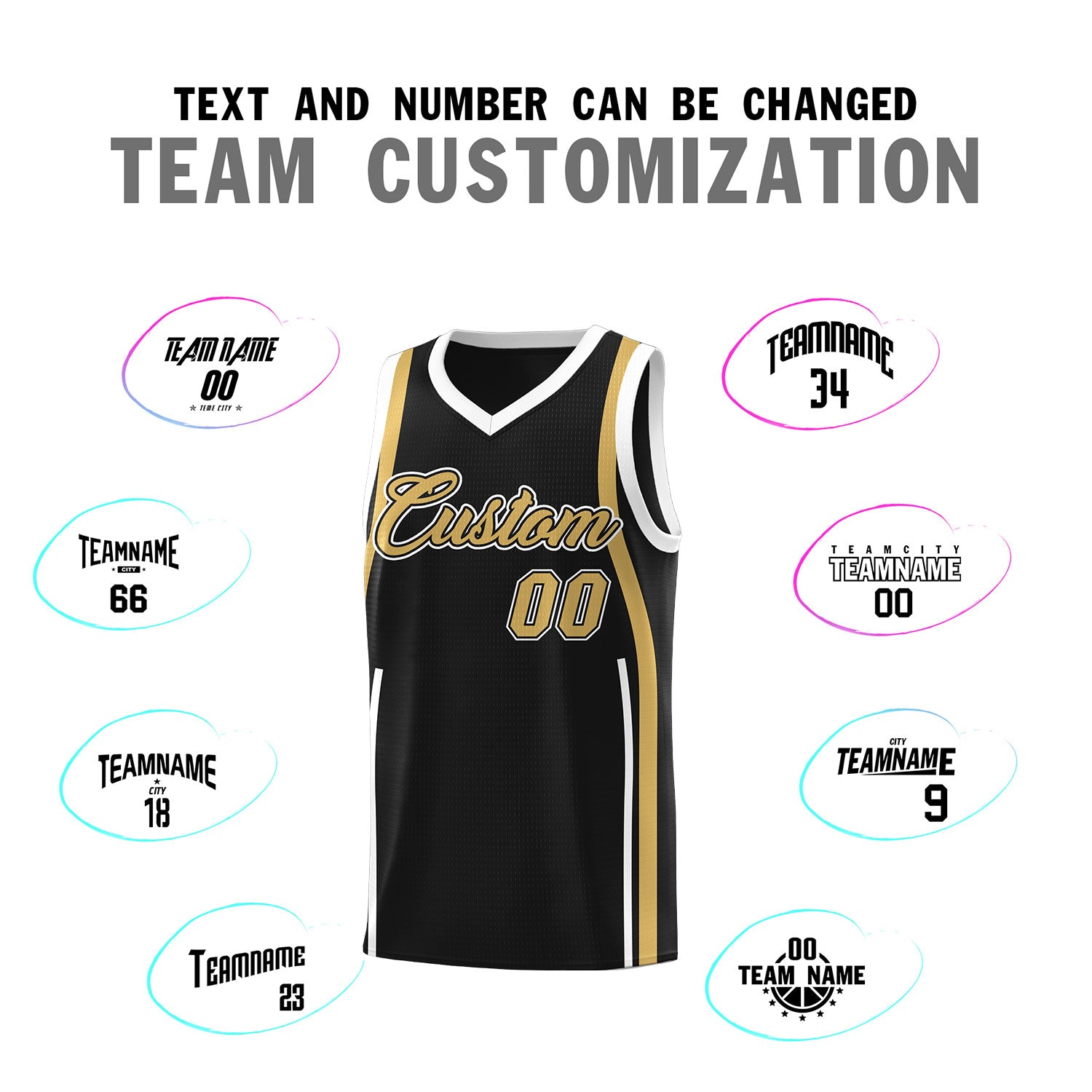 Custom Black Old Gold-White Ribbon Pattern Basketball Kits