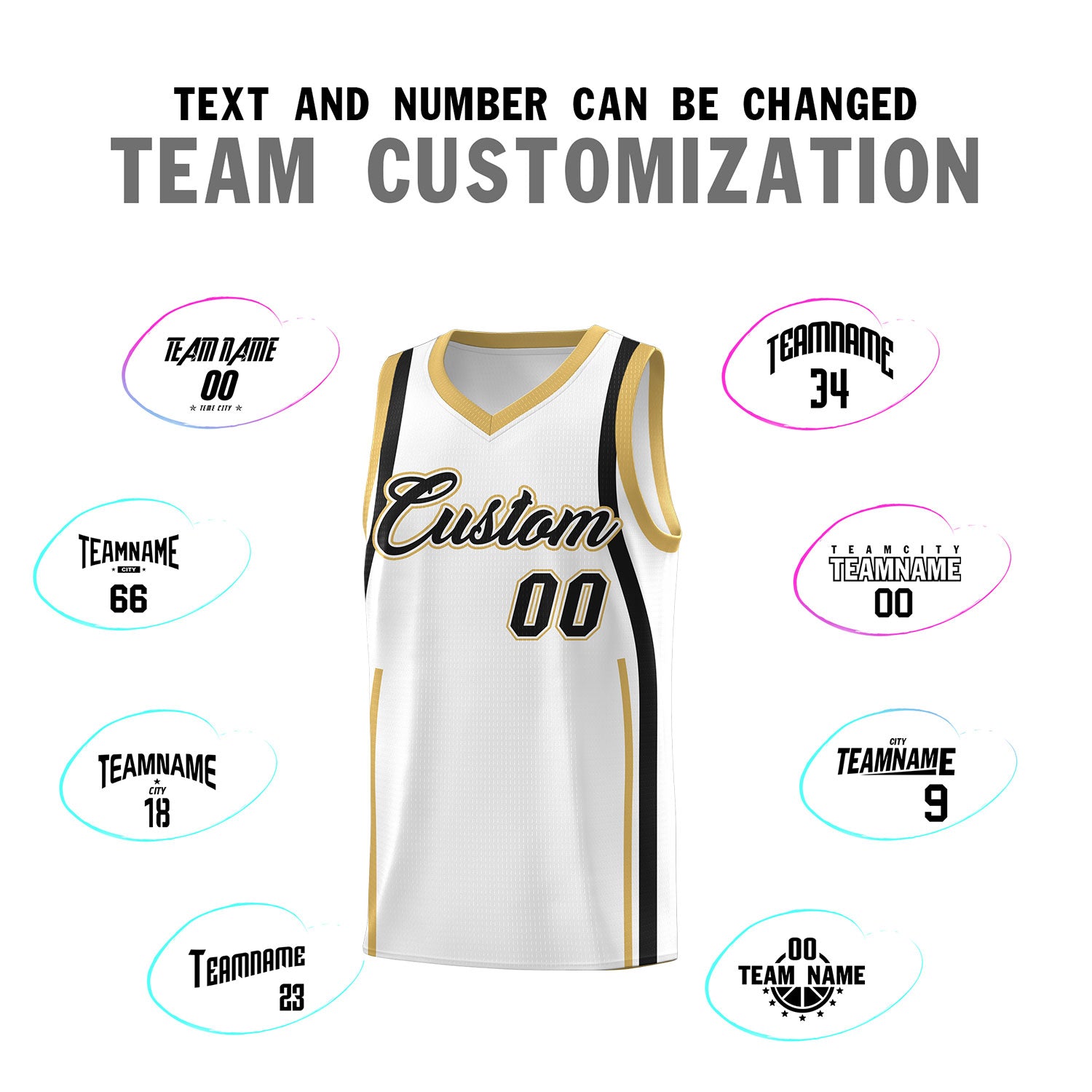 Custom White Black-White Ribbon Pattern Basketball Kits