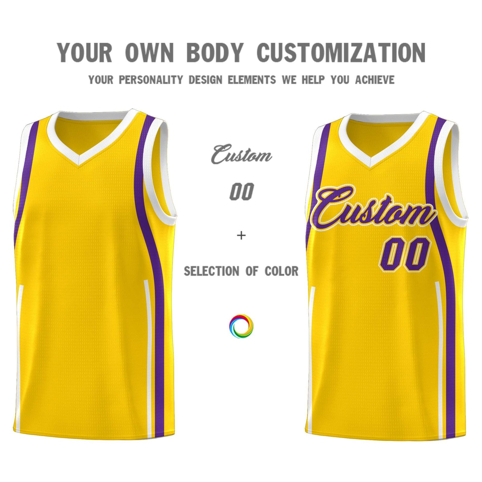 Custom Gold Purple-White Ribbon Pattern Basketball Kits