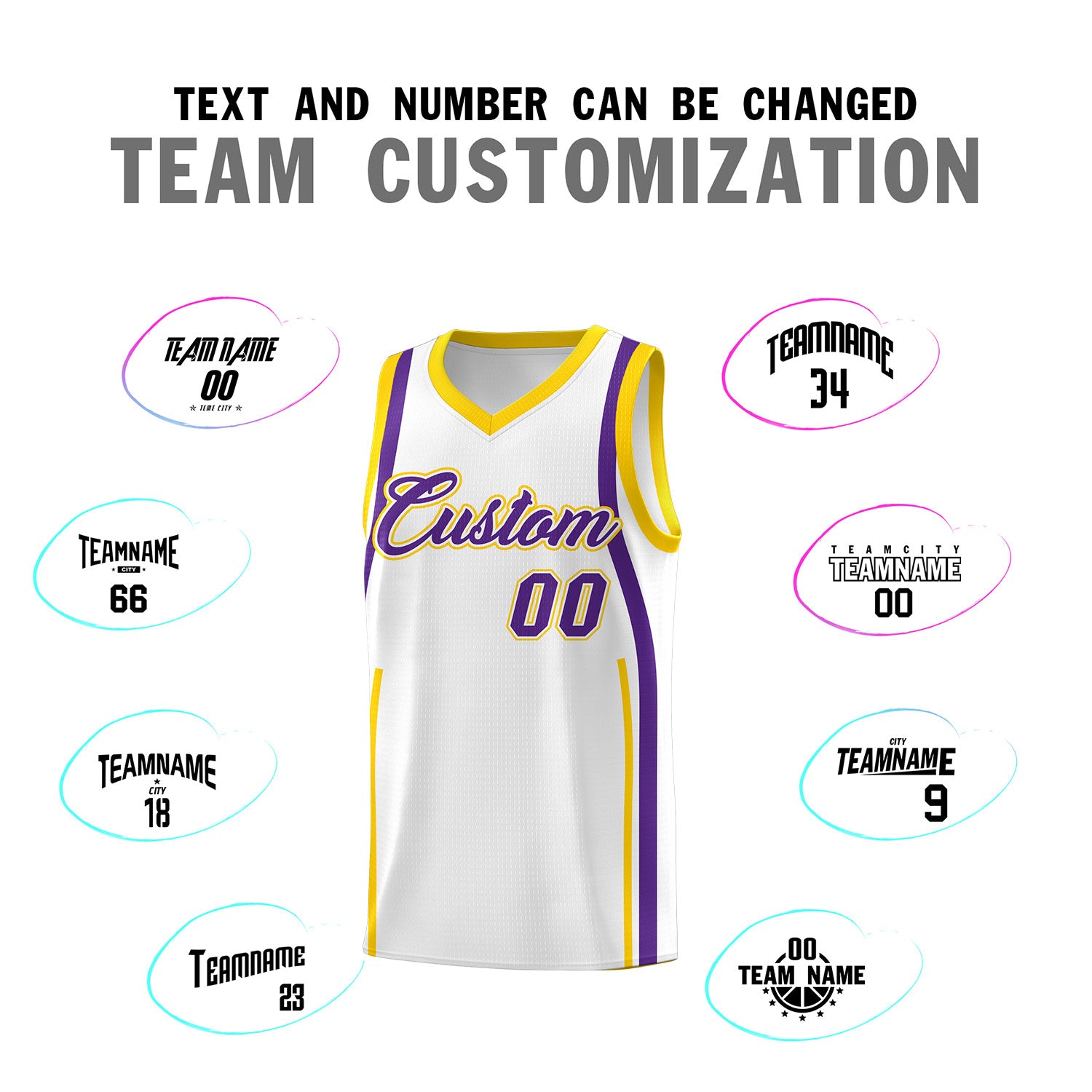 Custom White Gold-Purple Ribbon Pattern Basketball Kits