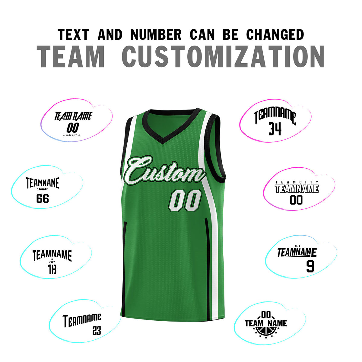 Custom Kelly Green Black-White Ribbon Pattern Basketball Kits