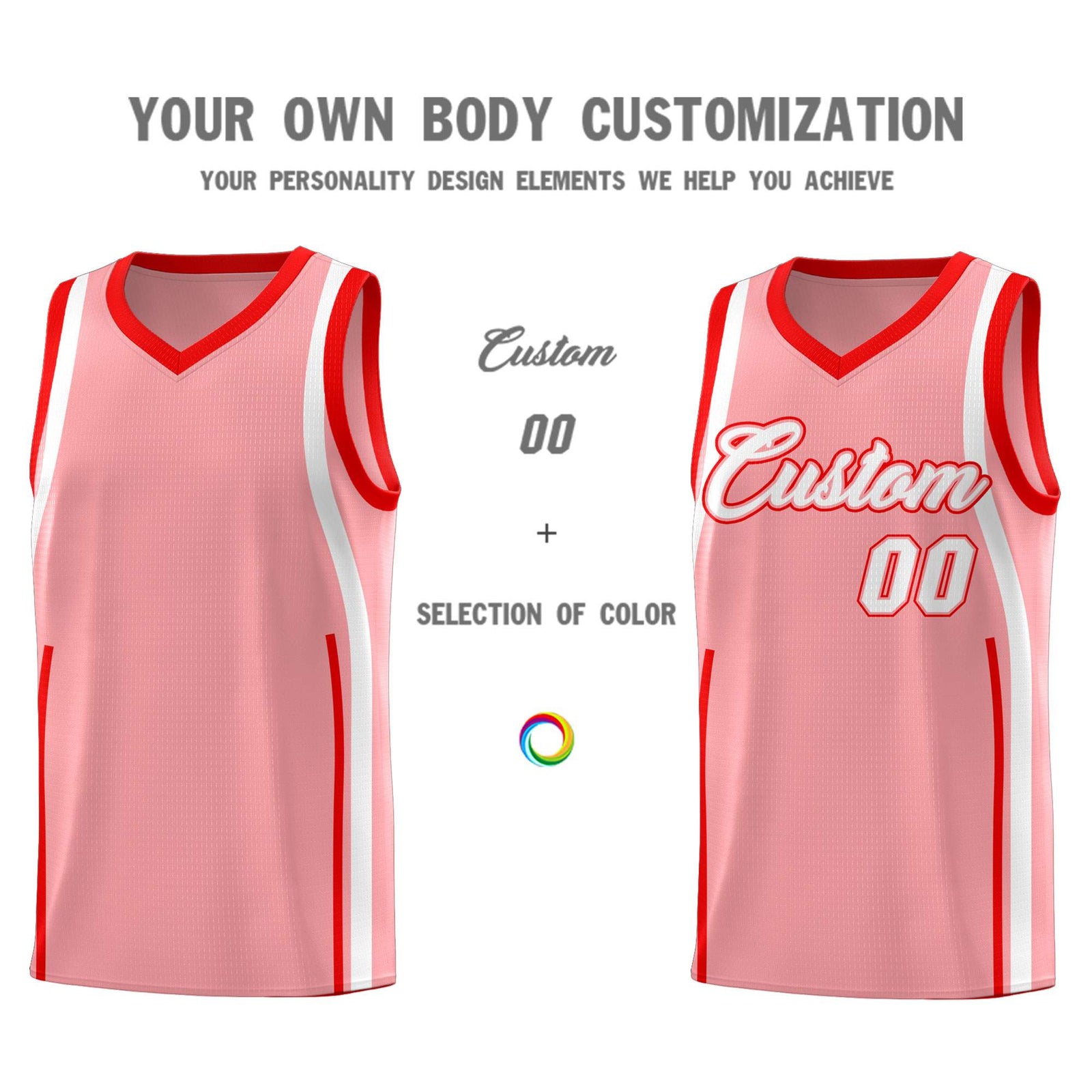 Custom Light Pink Light Red-White Ribbon Pattern Basketball Kits