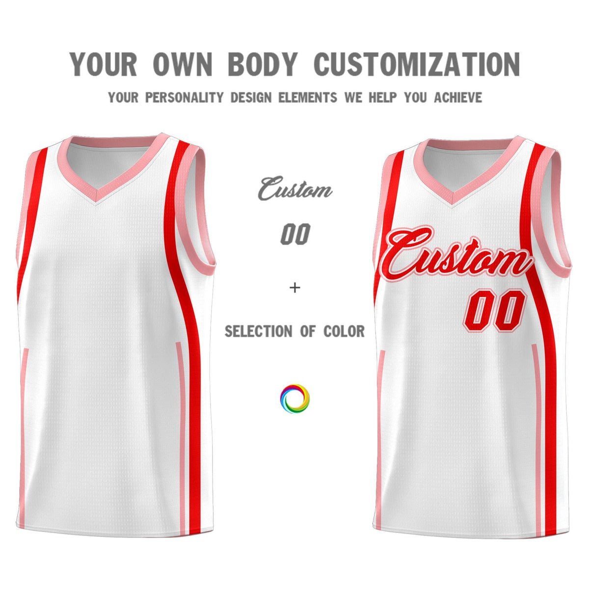 Custom White Light Red-Light Pink Ribbon Pattern Basketball Kits