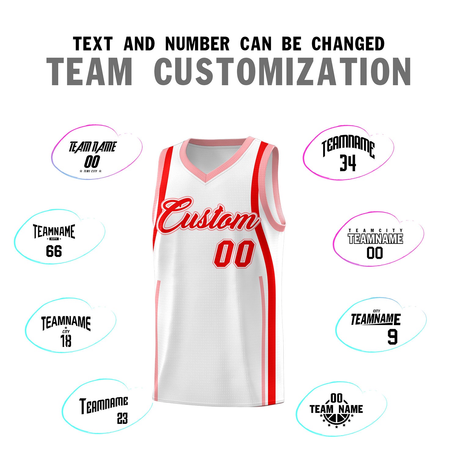 Custom White Light Red-Light Pink Ribbon Pattern Basketball Kits