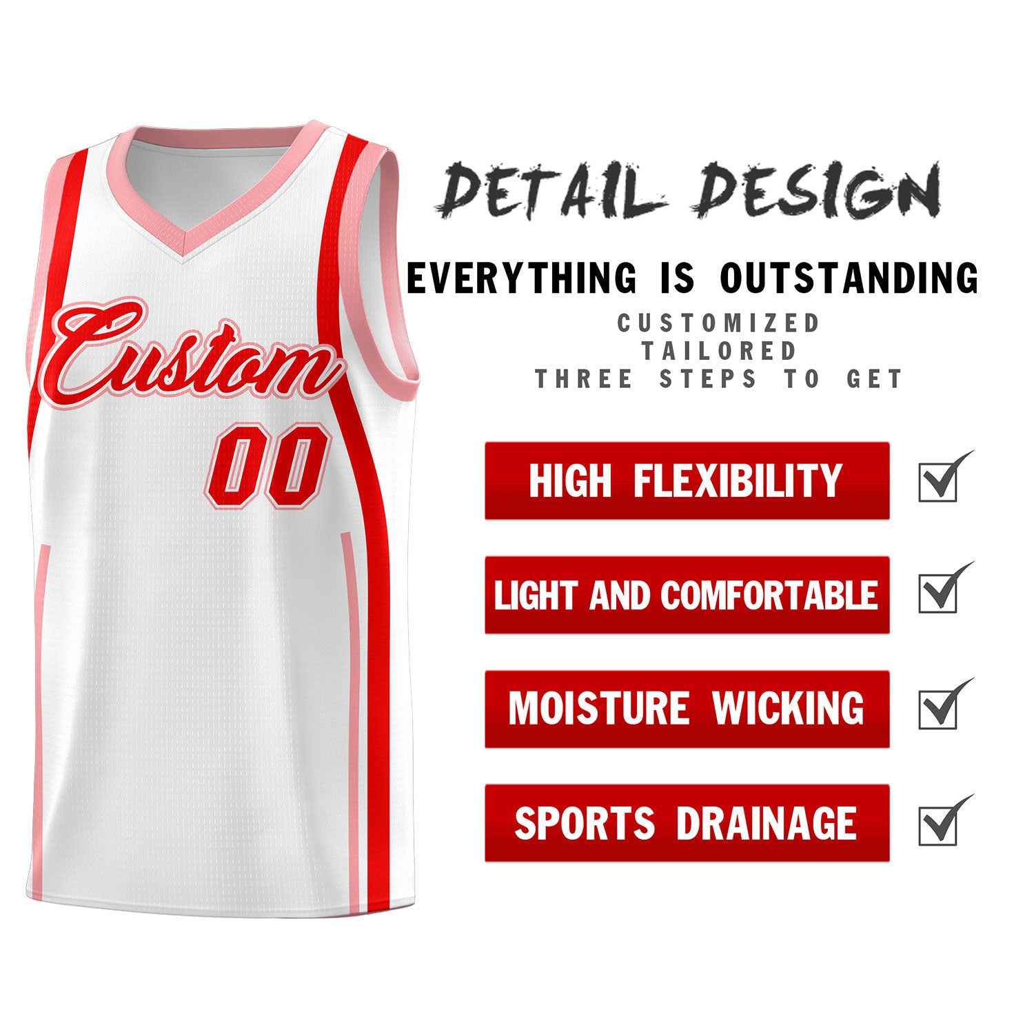 Custom White Light Red-Light Pink Ribbon Pattern Basketball Kits