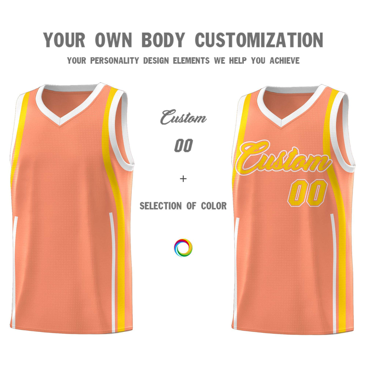 Custom Light Orange Gold-White Ribbon Pattern Basketball Kits
