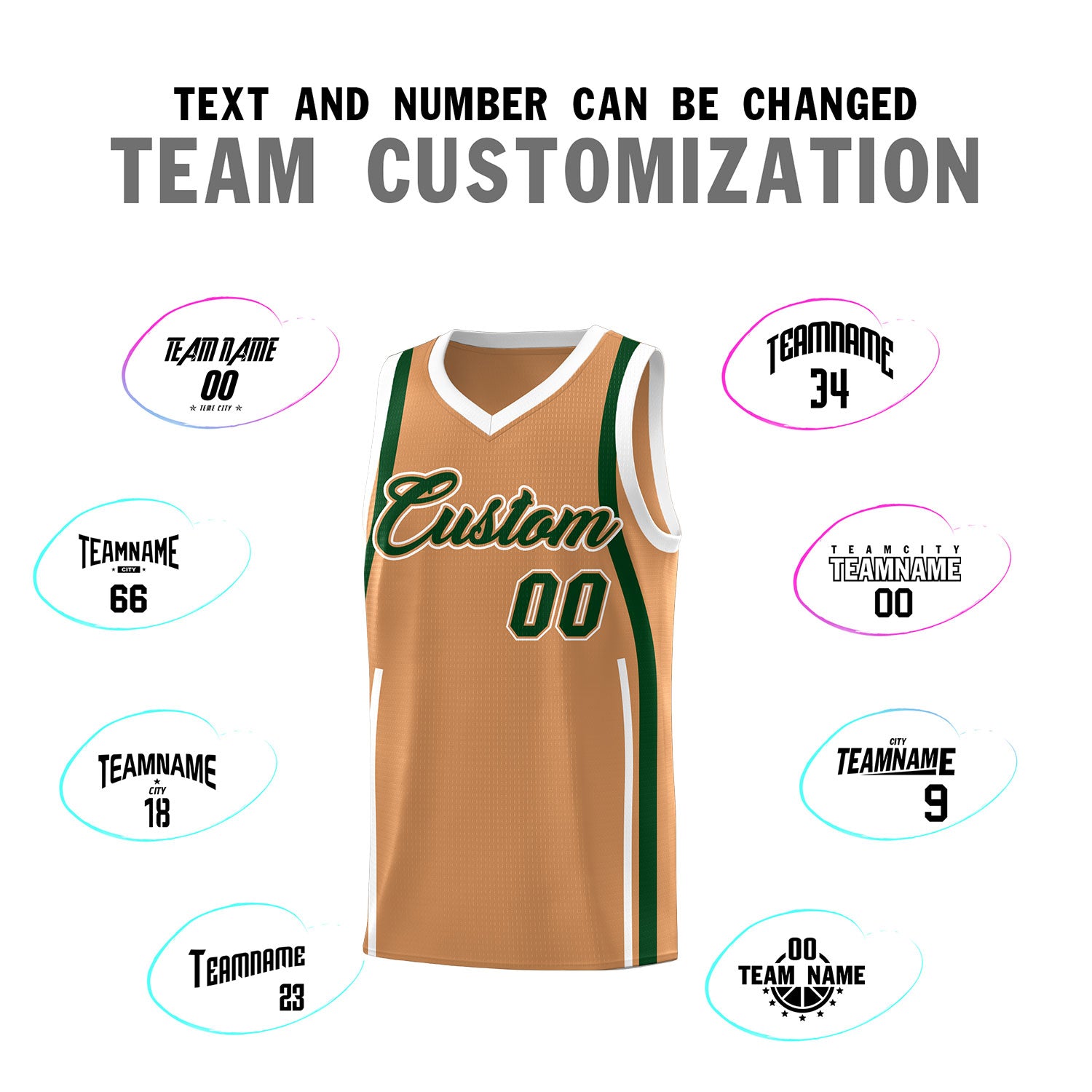 Custom Buckskin Brown Green-White Ribbon Pattern Basketball Kits