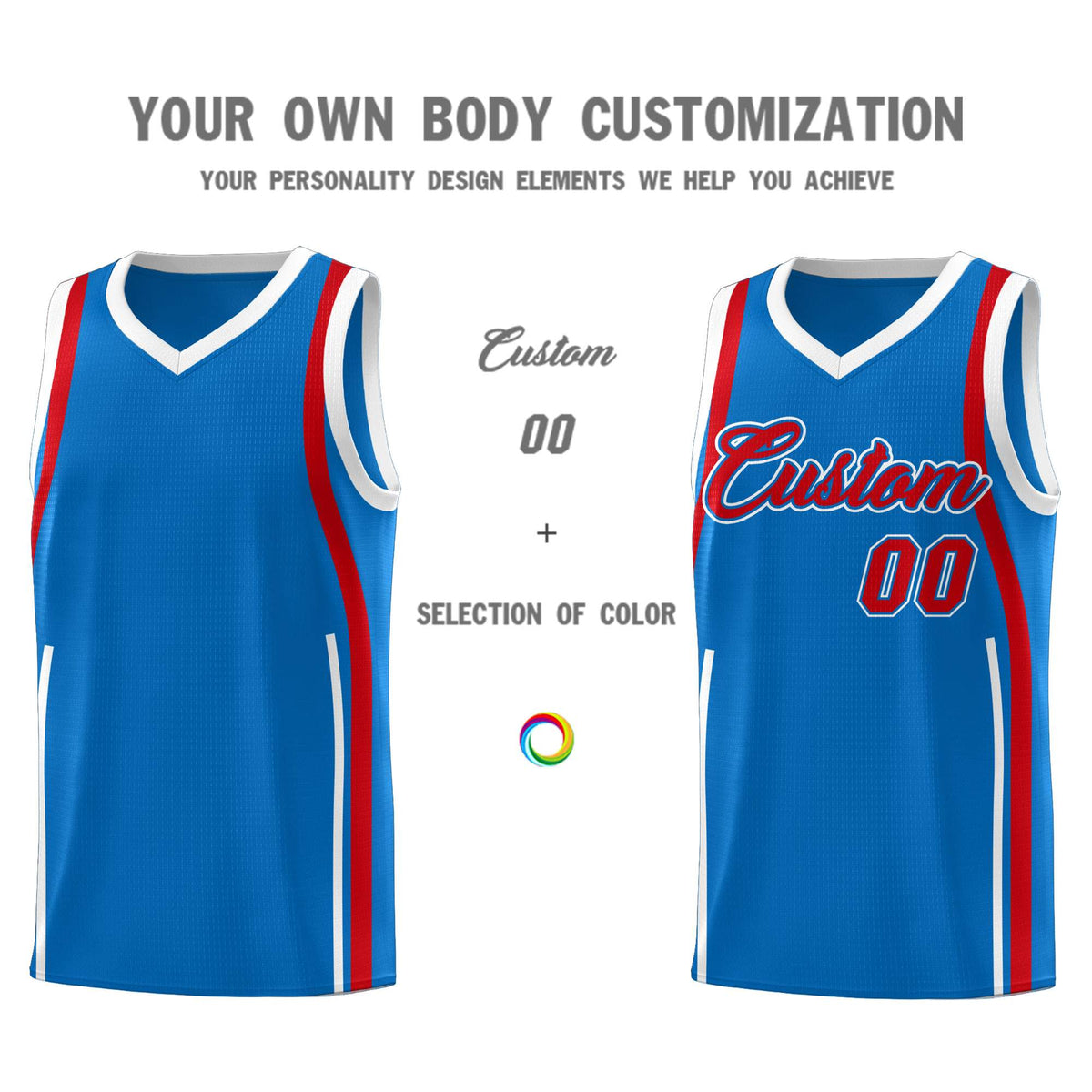 Custom Royal Red-White Ribbon Pattern Basketball Kits