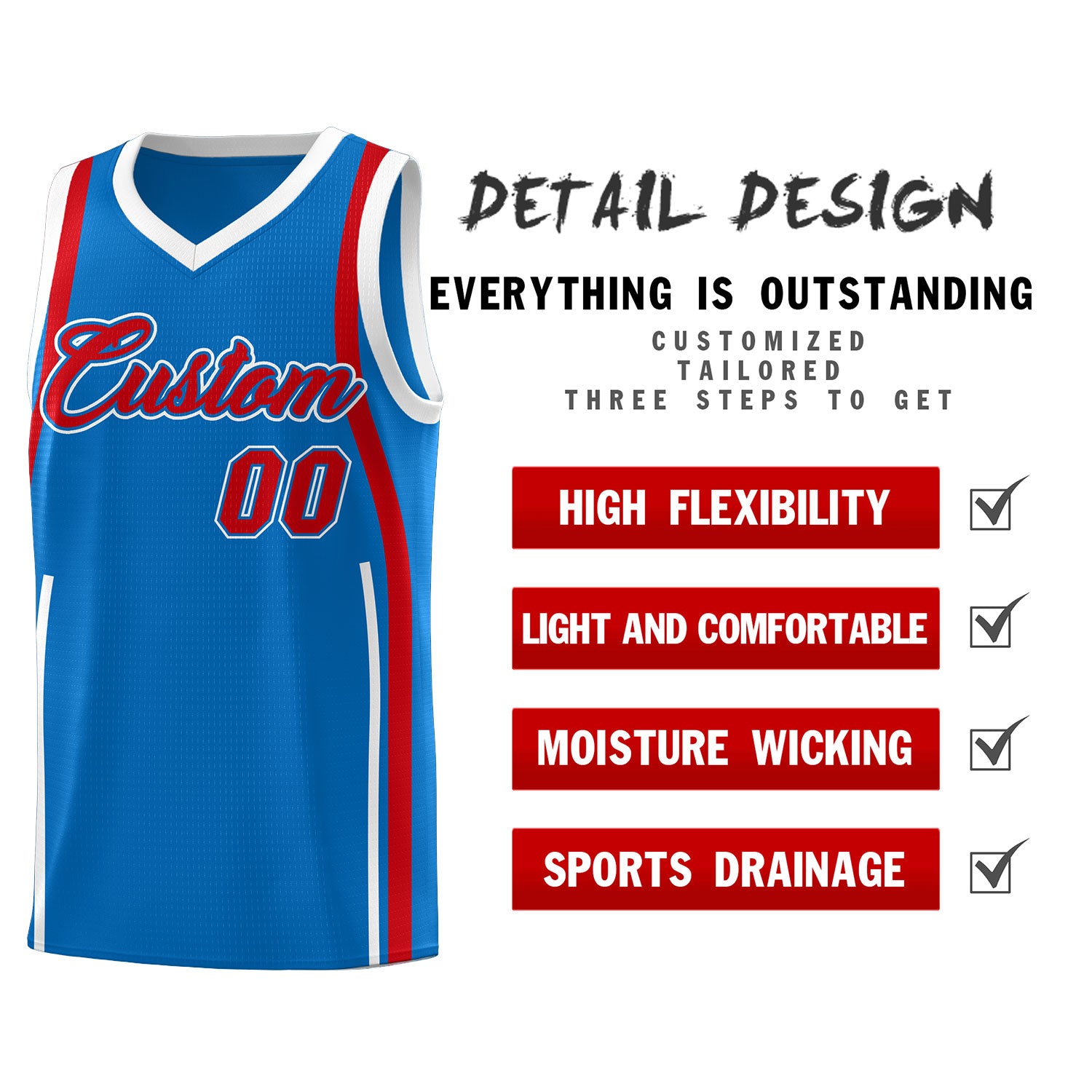 Custom Royal Red-White Ribbon Pattern Basketball Kits