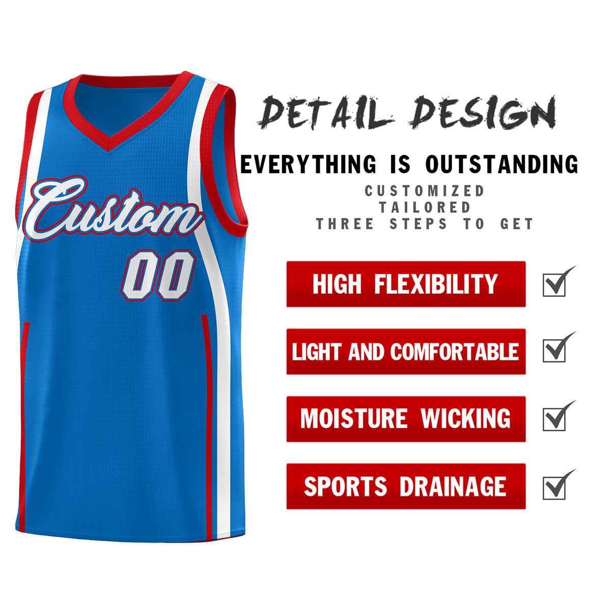 Custom Royal Red-White Ribbon Pattern Basketball Kits