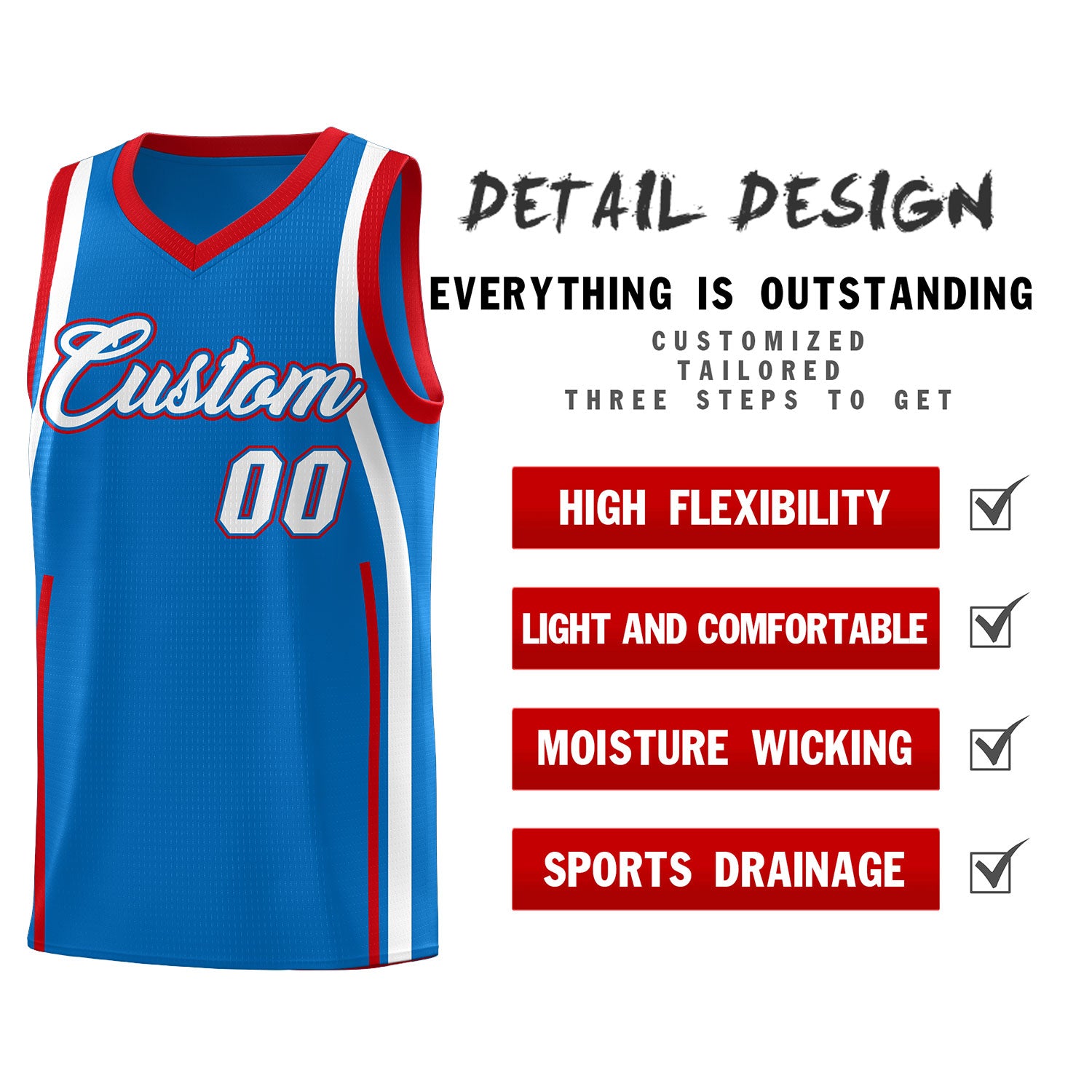 Custom Royal Red-White Ribbon Pattern Basketball Kits