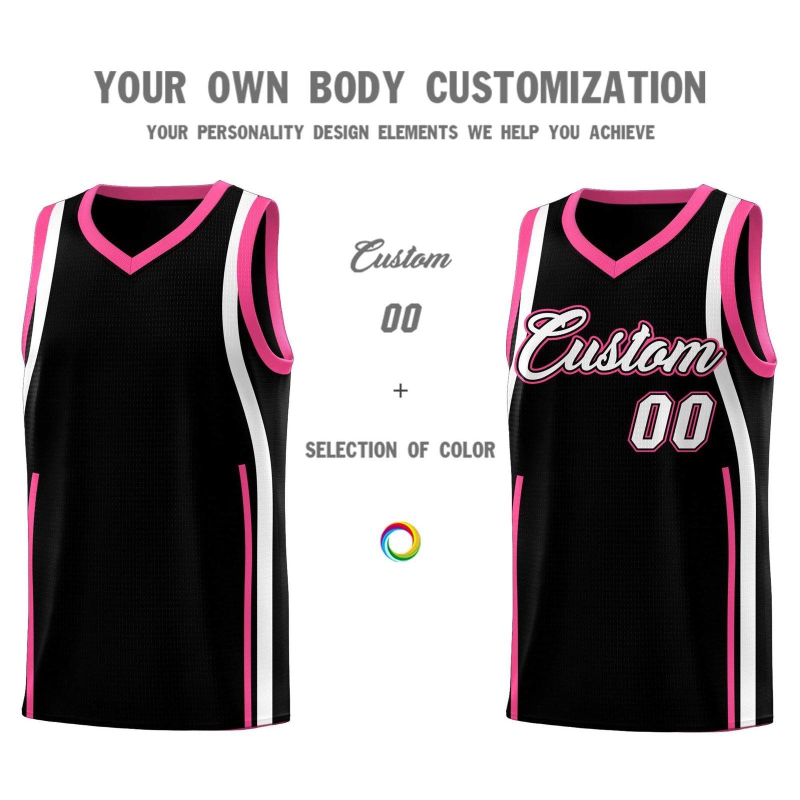 Custom Black Pink-White Ribbon Pattern Basketball Kits