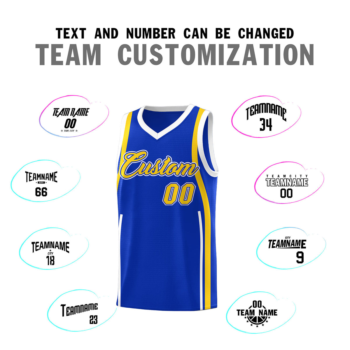Custom Royal Gold-White Ribbon Pattern Basketball Kits