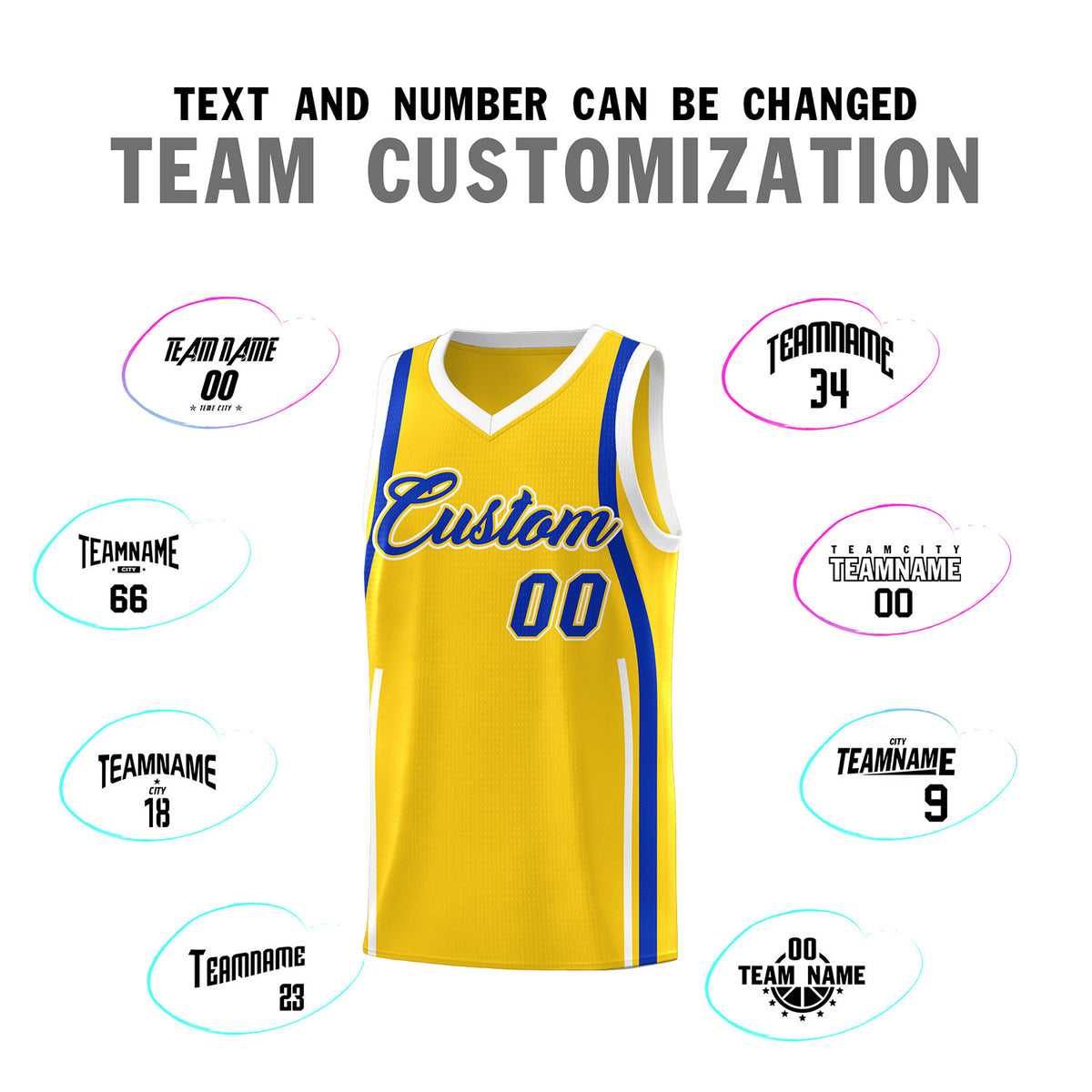 Custom Gold Royal-White Ribbon Pattern Basketball Kits