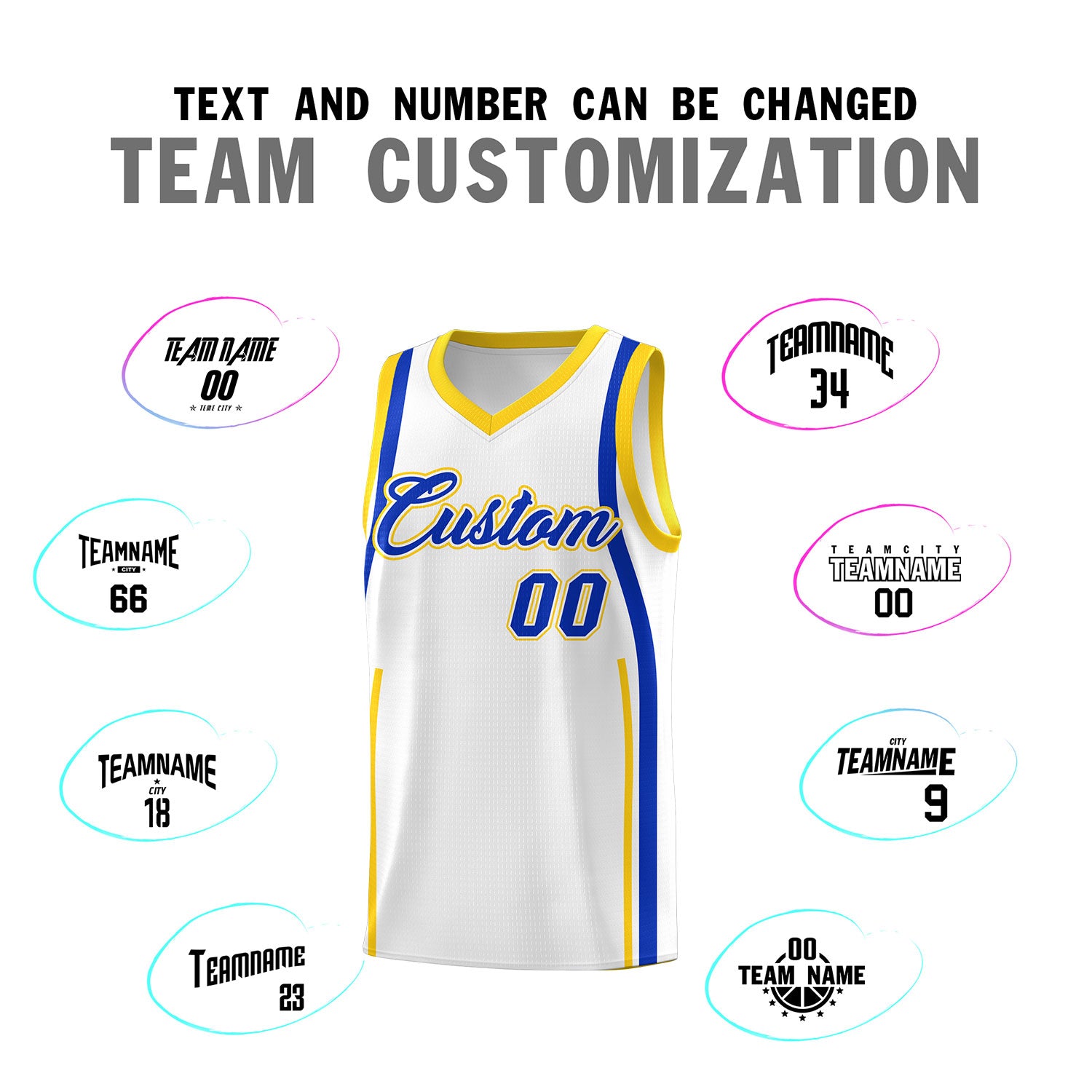Custom White Royal-Gold Ribbon Pattern Basketball Kits