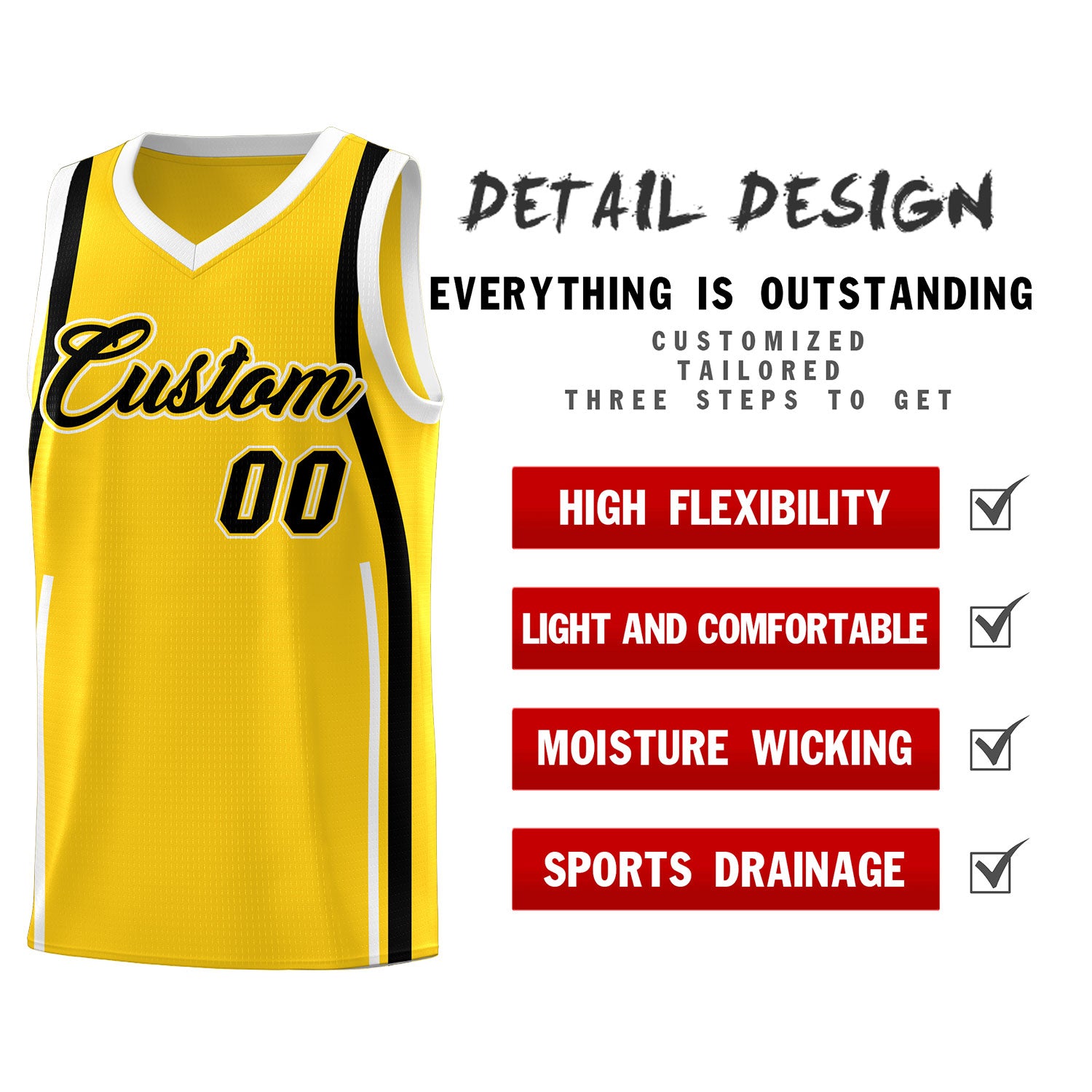 Custom Gold Black-White Ribbon Pattern Basketball Kits