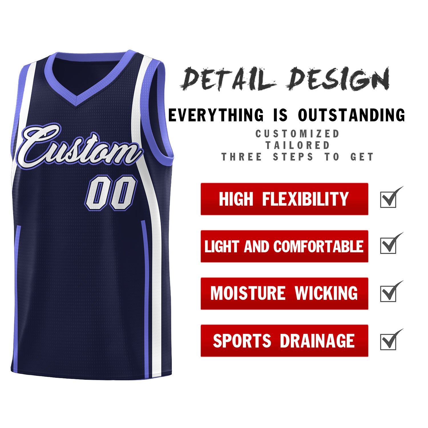 Custom Navy Purple-White Ribbon Pattern Basketball Kits