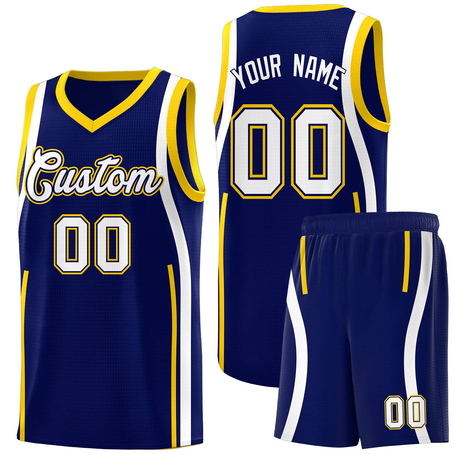Custom Navy Gold AND White Basketball Jersey