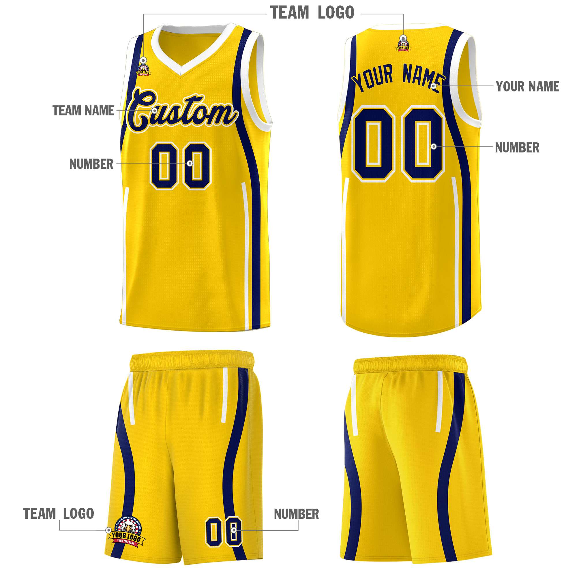 Custom Gold Navy AND White Basketball Jersey