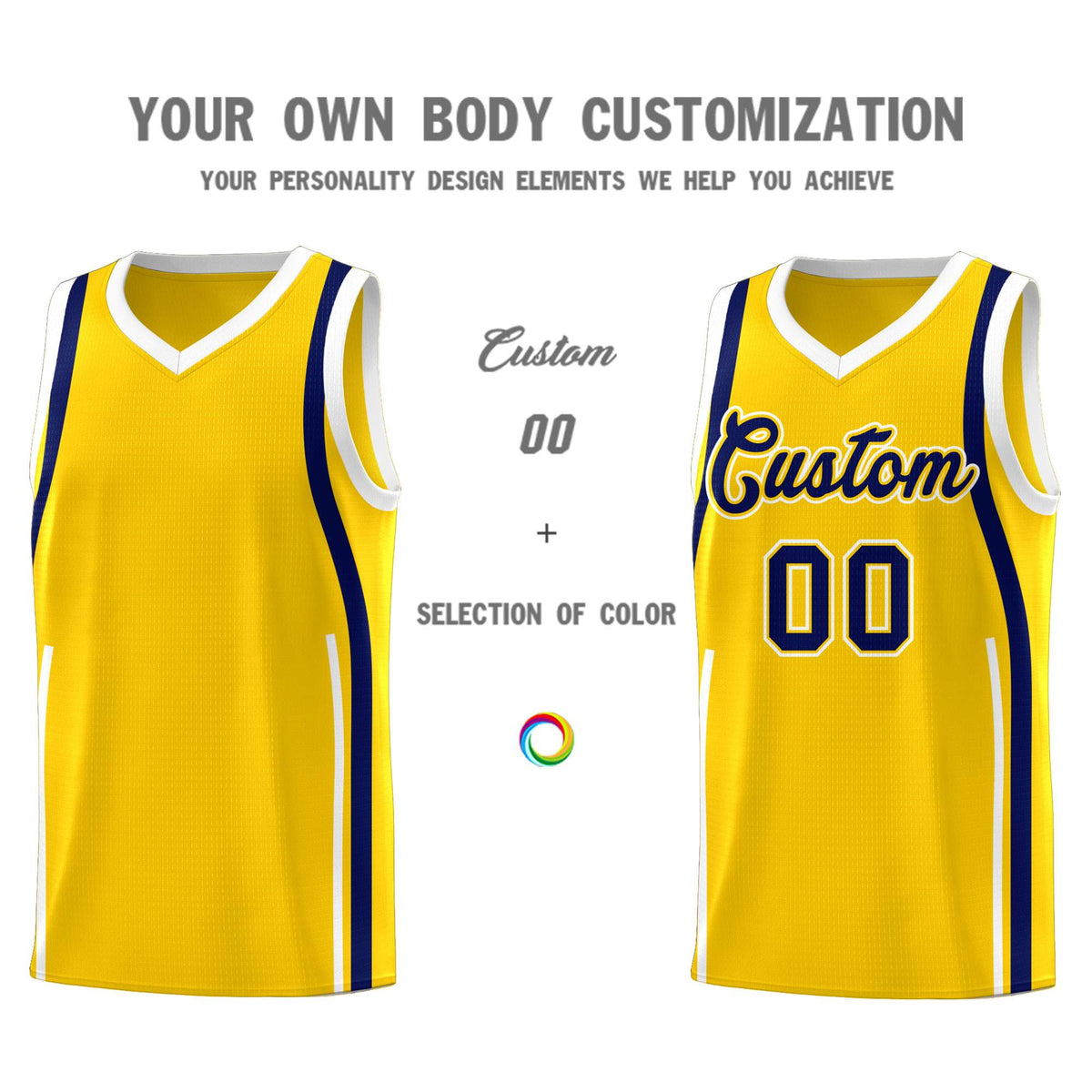 Custom Gold Navy AND White Basketball Jersey