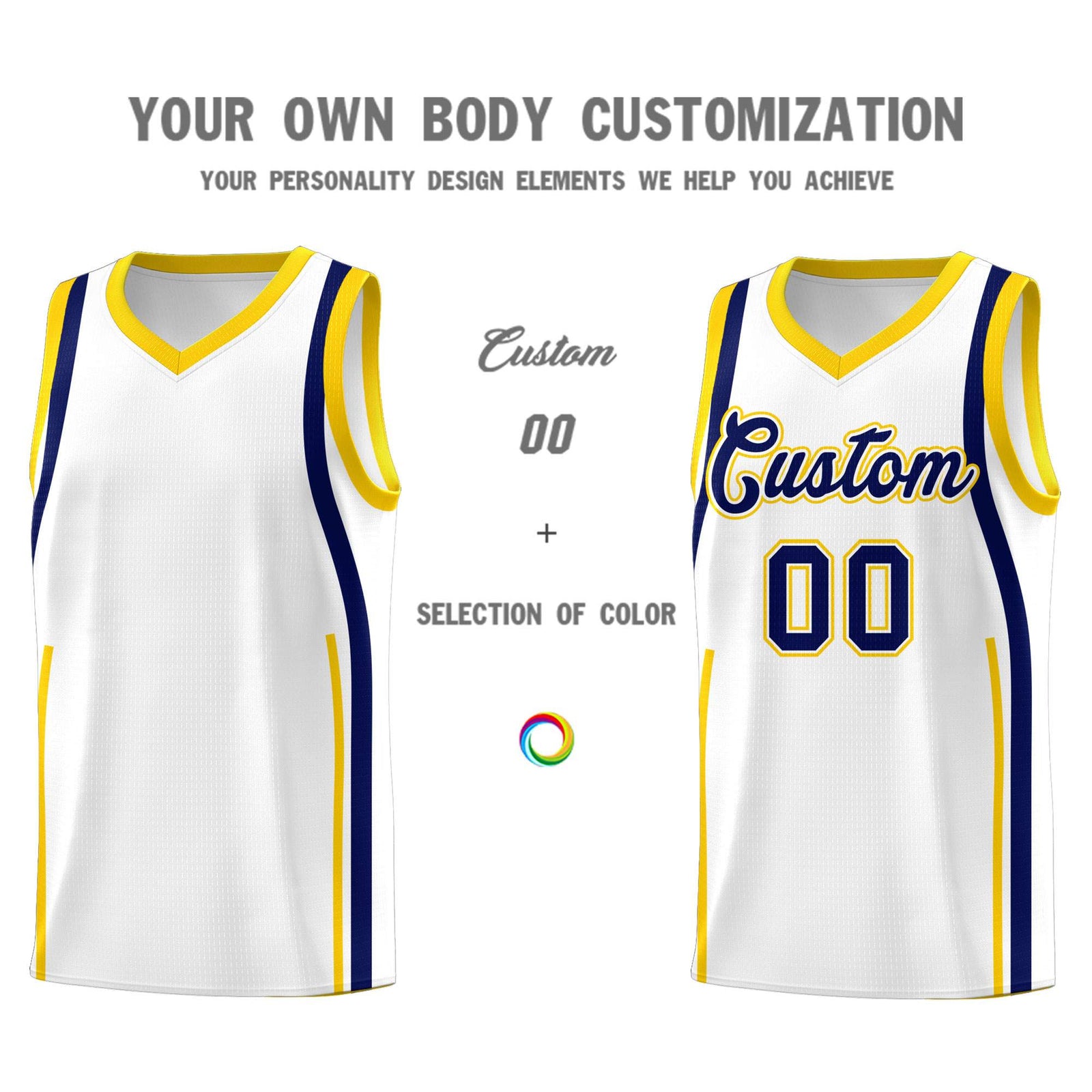Custom White Navy AND Gold Basketball Jersey