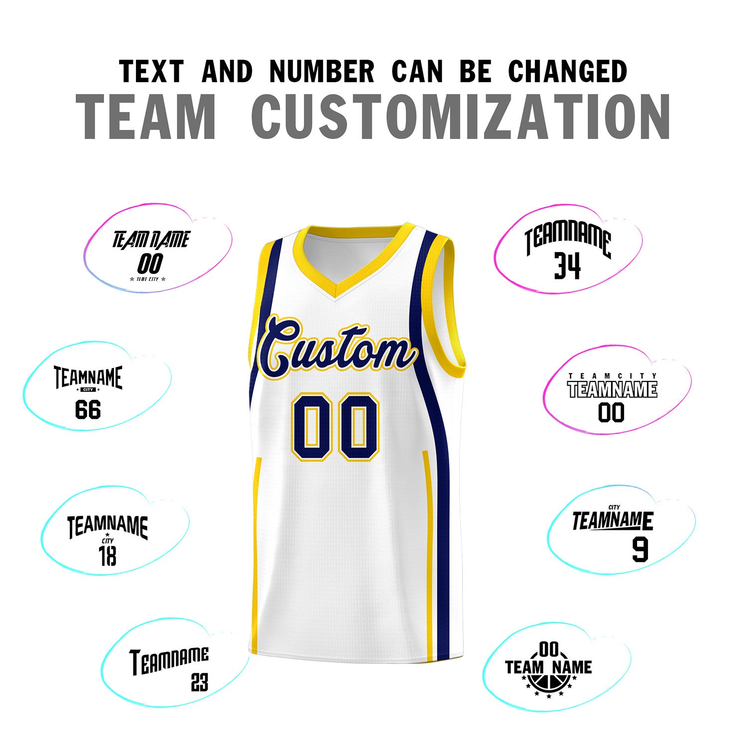 Custom White Navy AND Gold Basketball Jersey