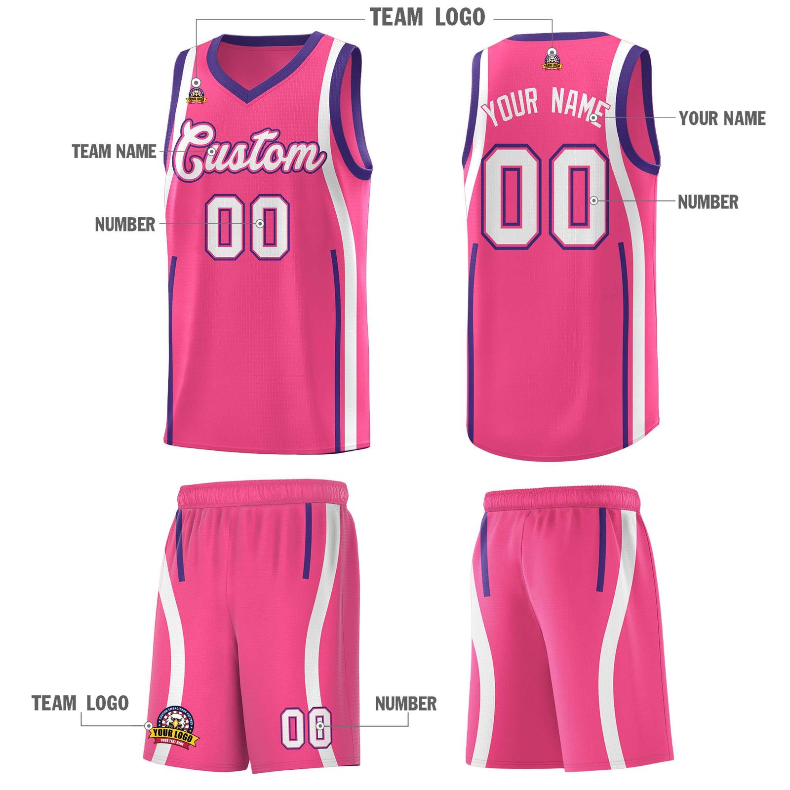 Custom Pink Purple AND White Basketball Jersey