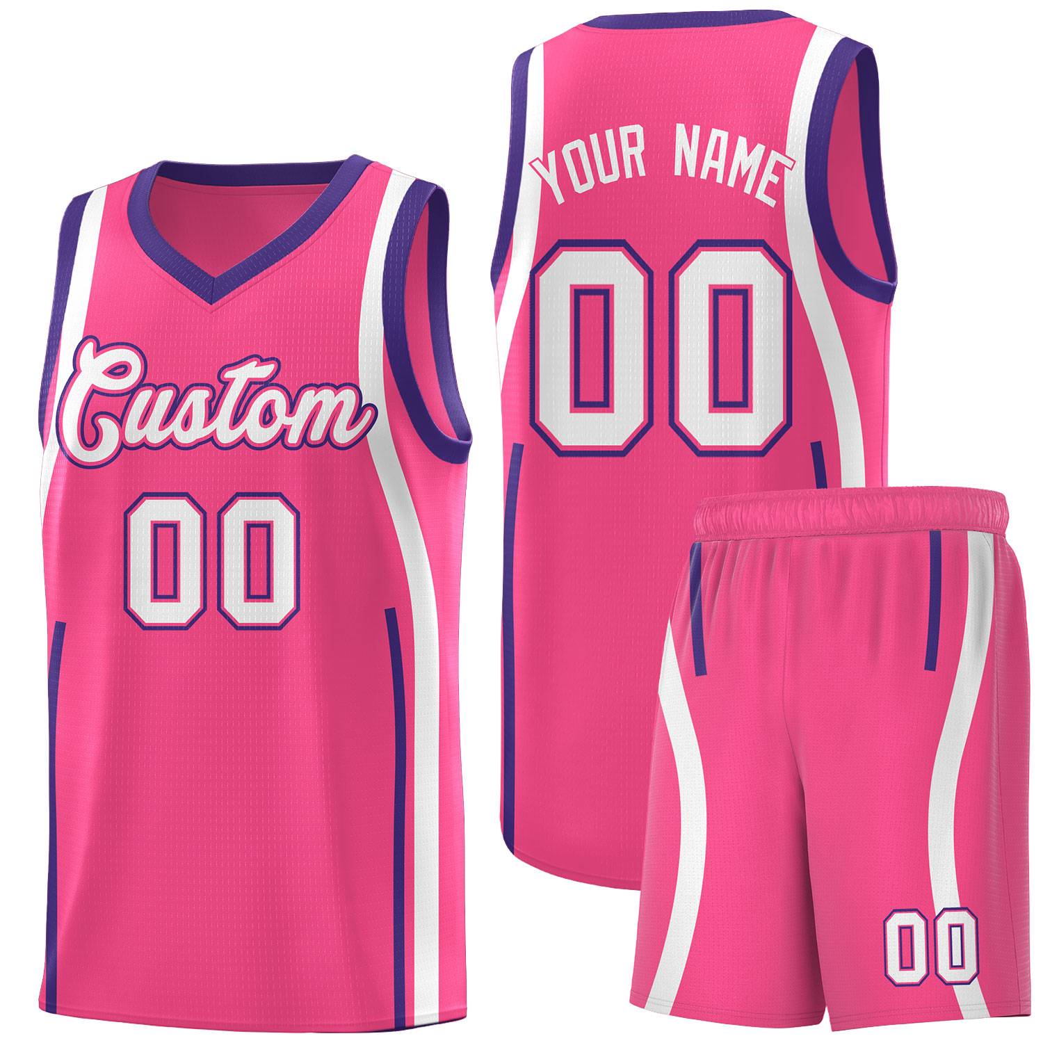 Custom Pink Purple AND White Basketball Jersey