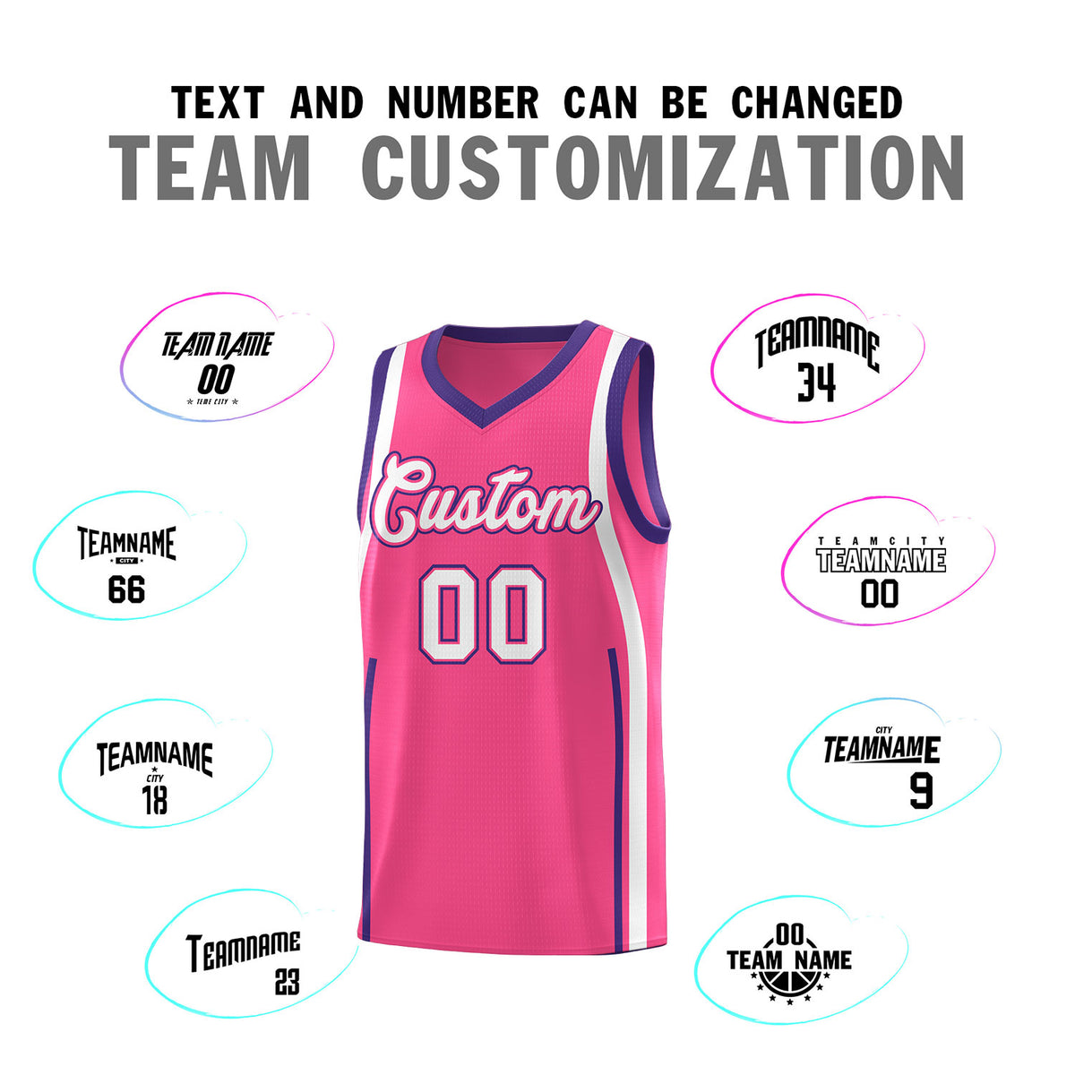 Custom Pink Purple AND White Basketball Jersey