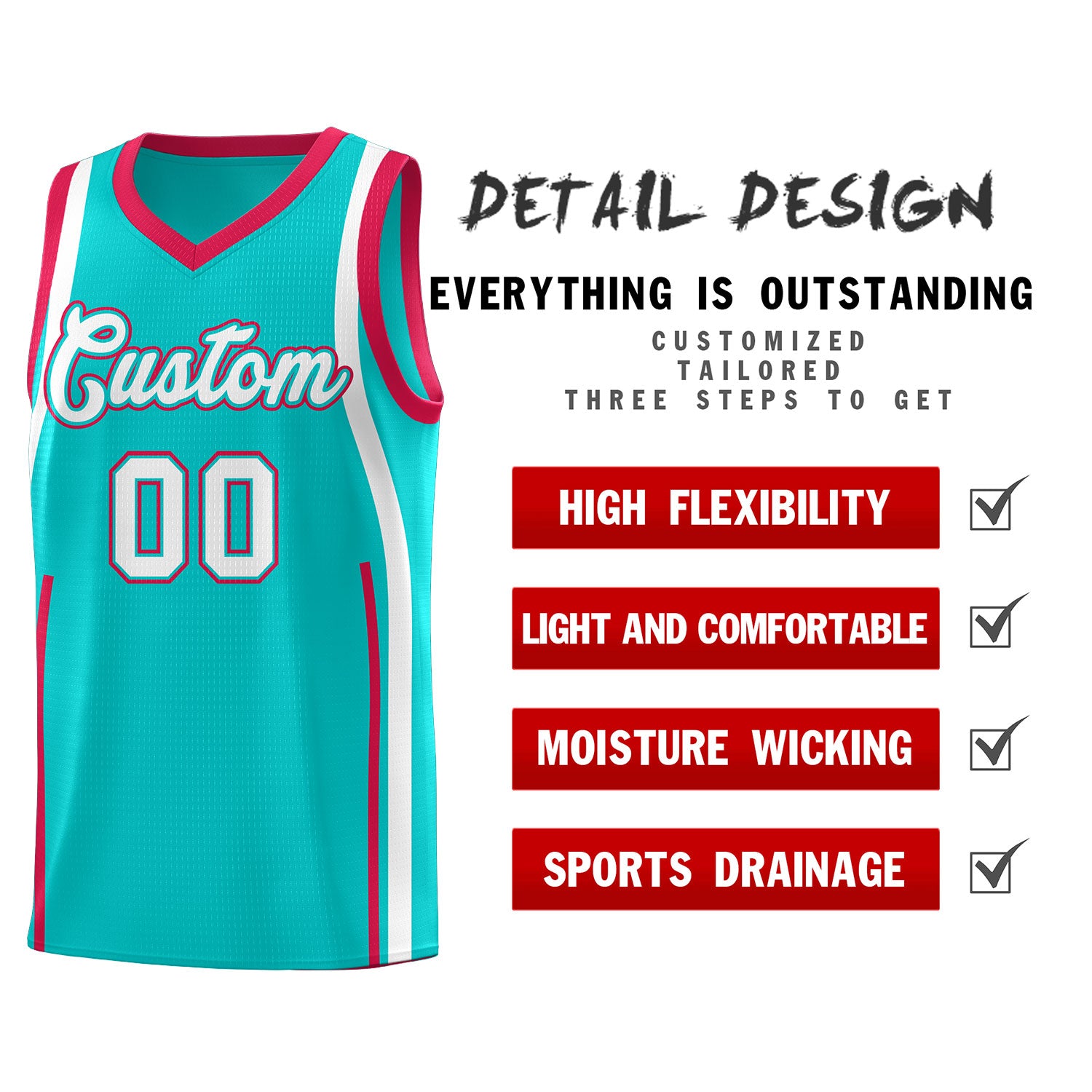 Custom Aqua Red AND White Basketball Jersey