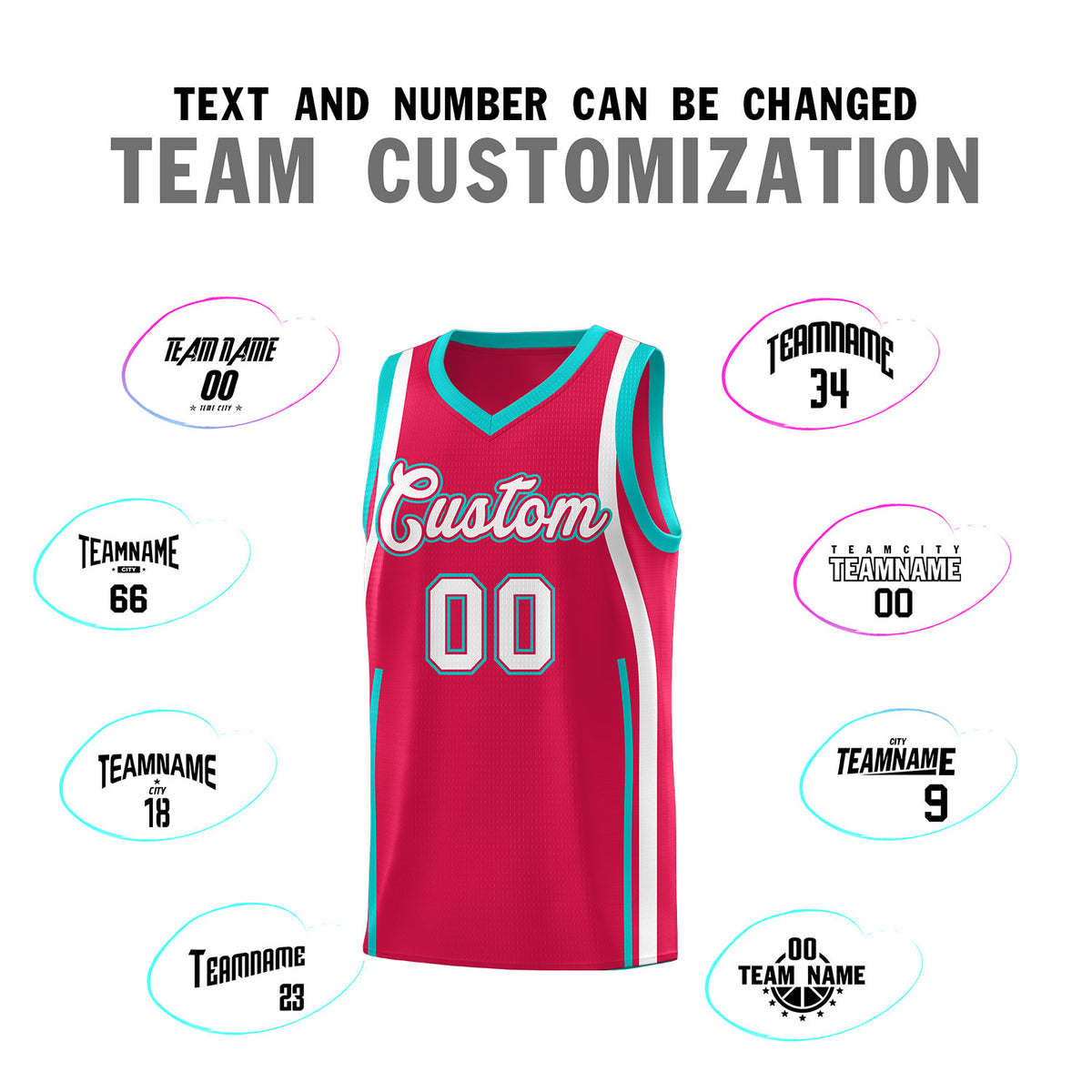 Custom Red Aqua AND White Basketball Jersey