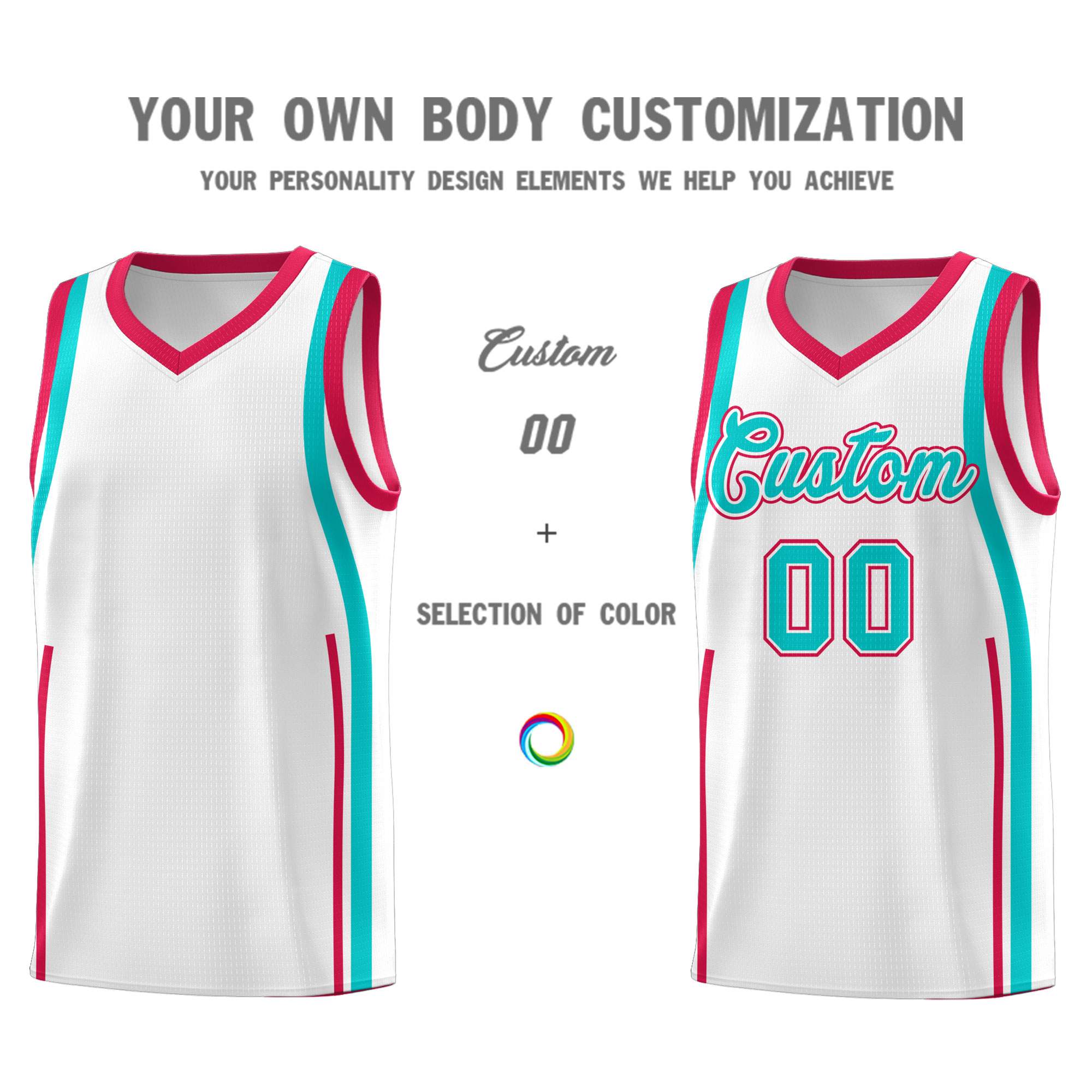 Custom White Aqua AND Red Basketball Jersey