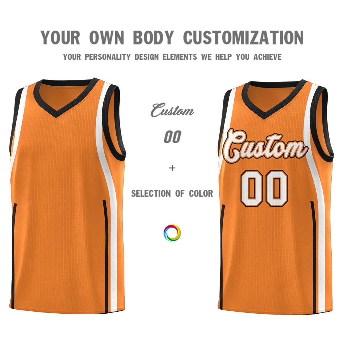Custom Gold Orange Black AND White Basketball Jersey