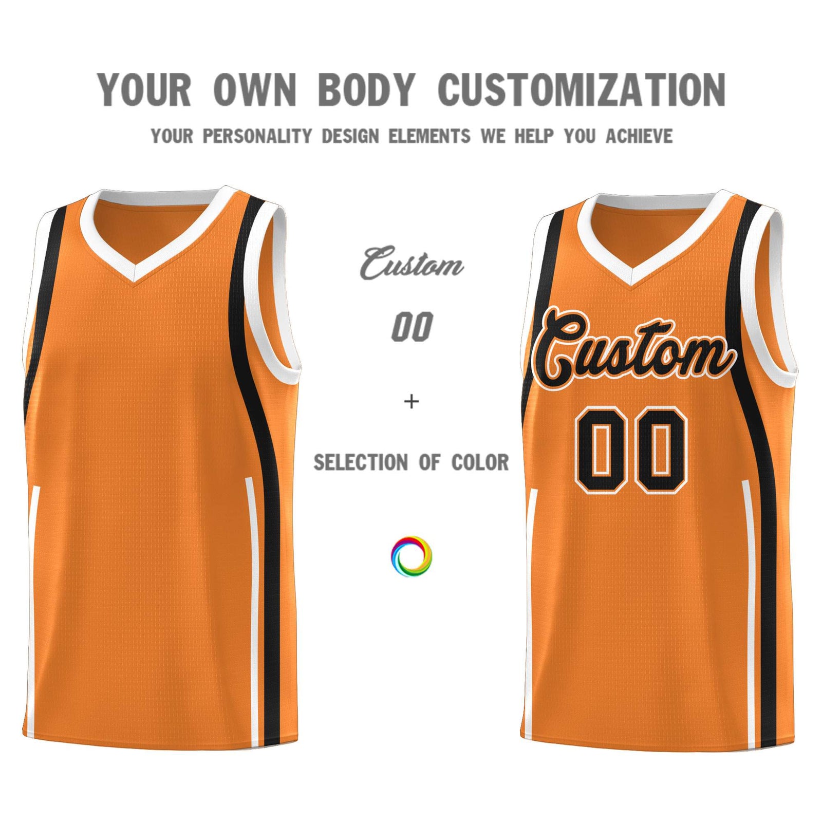 Custom Gold Orange Black AND White Basketball Jersey