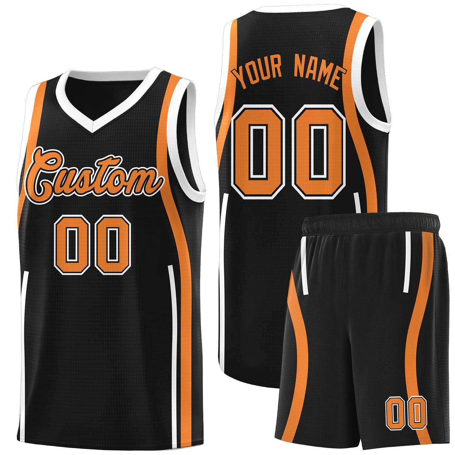 Custom Black Gold Orange AND White Basketball Jersey