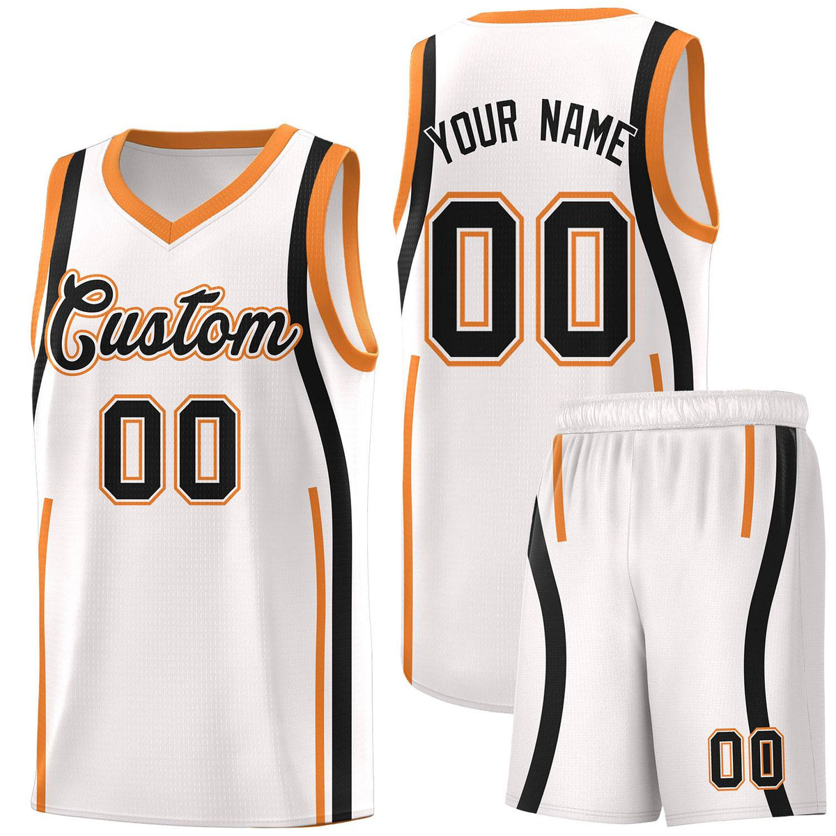 Custom White Gold Orange AND Black Basketball Jersey