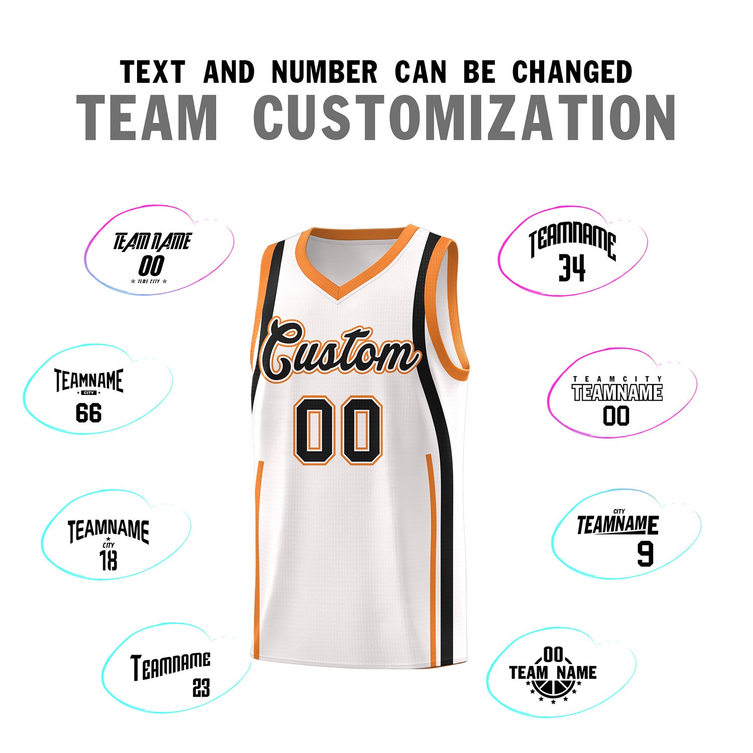 Custom White Gold Orange AND Black Basketball Jersey