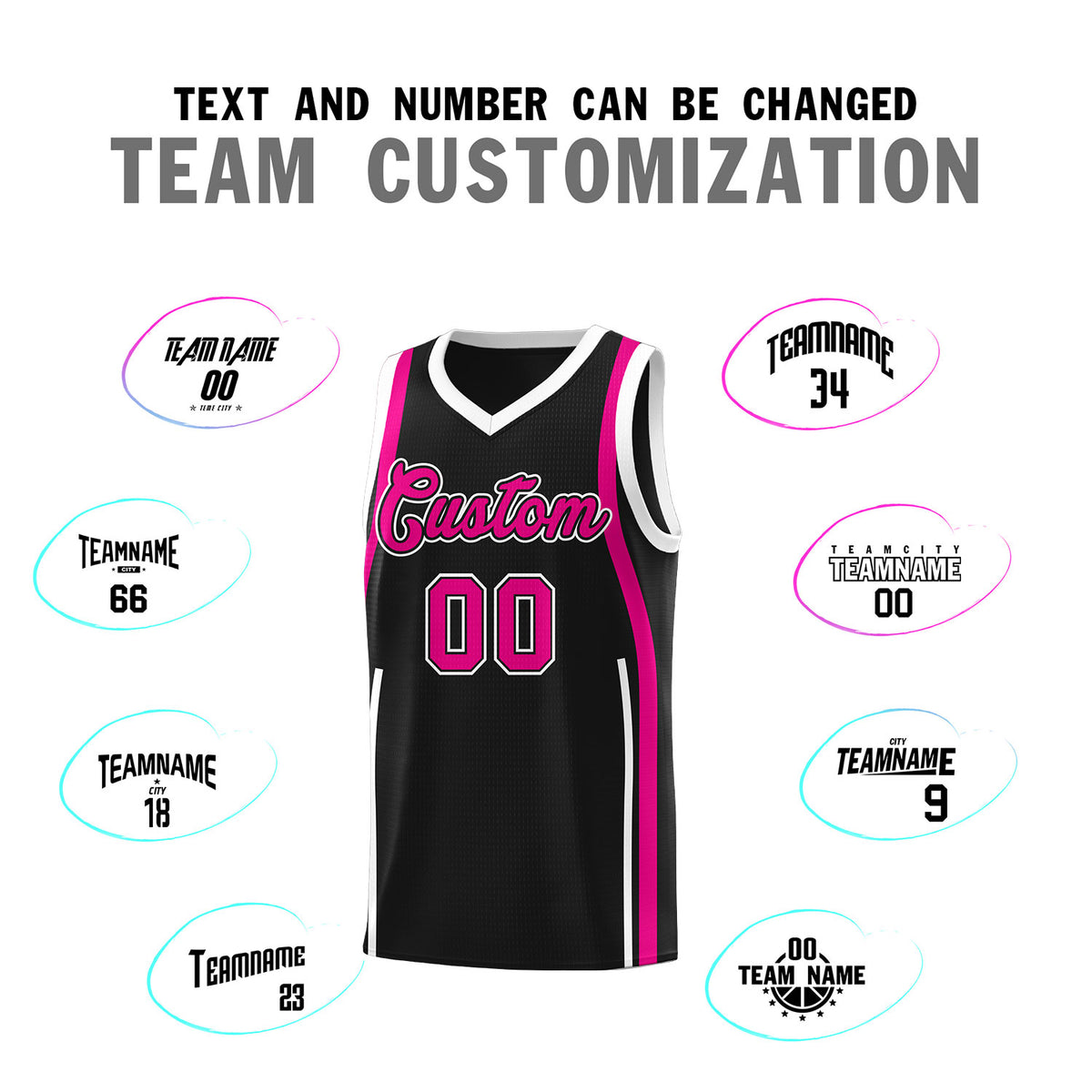 Custom Black Pink AND White Basketball Jersey