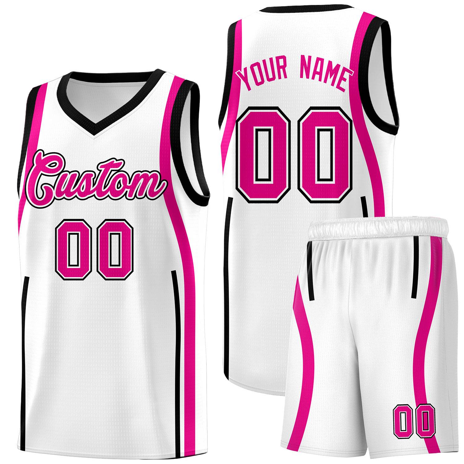Custom White Pink AND Black Basketball Jersey