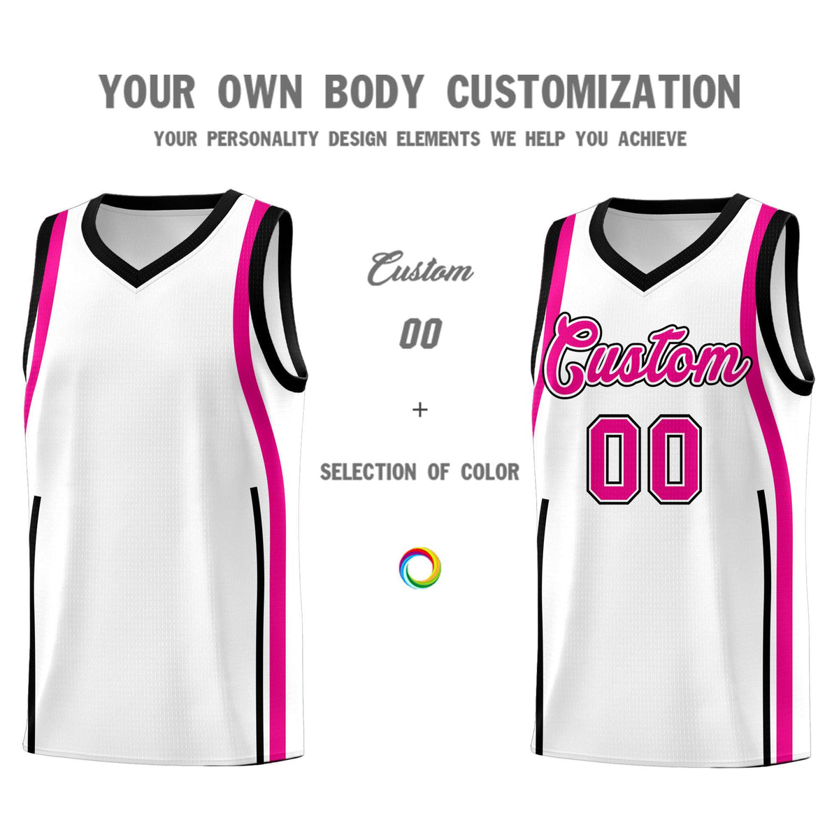 Custom White Pink AND Black Basketball Jersey