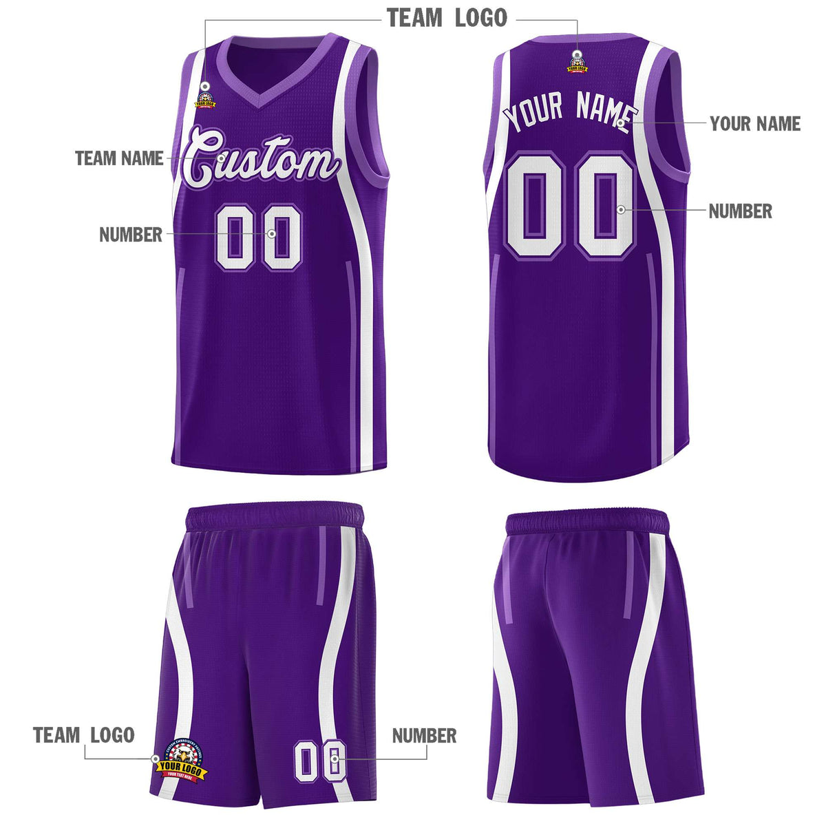 Custom Purple Light Purple AND White Basketball Jersey